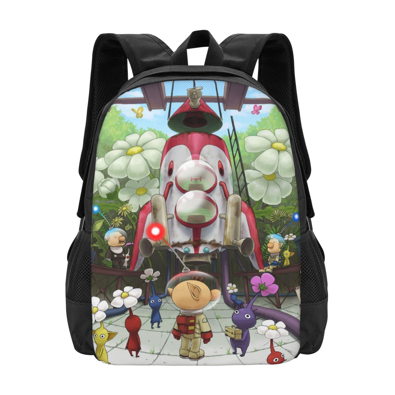 RACEK Fashion Game Pik-min Backpack Cartoon Computer Bag Casual Daypack With Adjustable Straps For Unisex