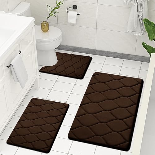 Miniatura 7 de Colorxy Juego de tapetes de baño de espuma viscoelástica, antideslizantes, súper absorción de agua, suaves, gruesos, de secado rápido, lavables a