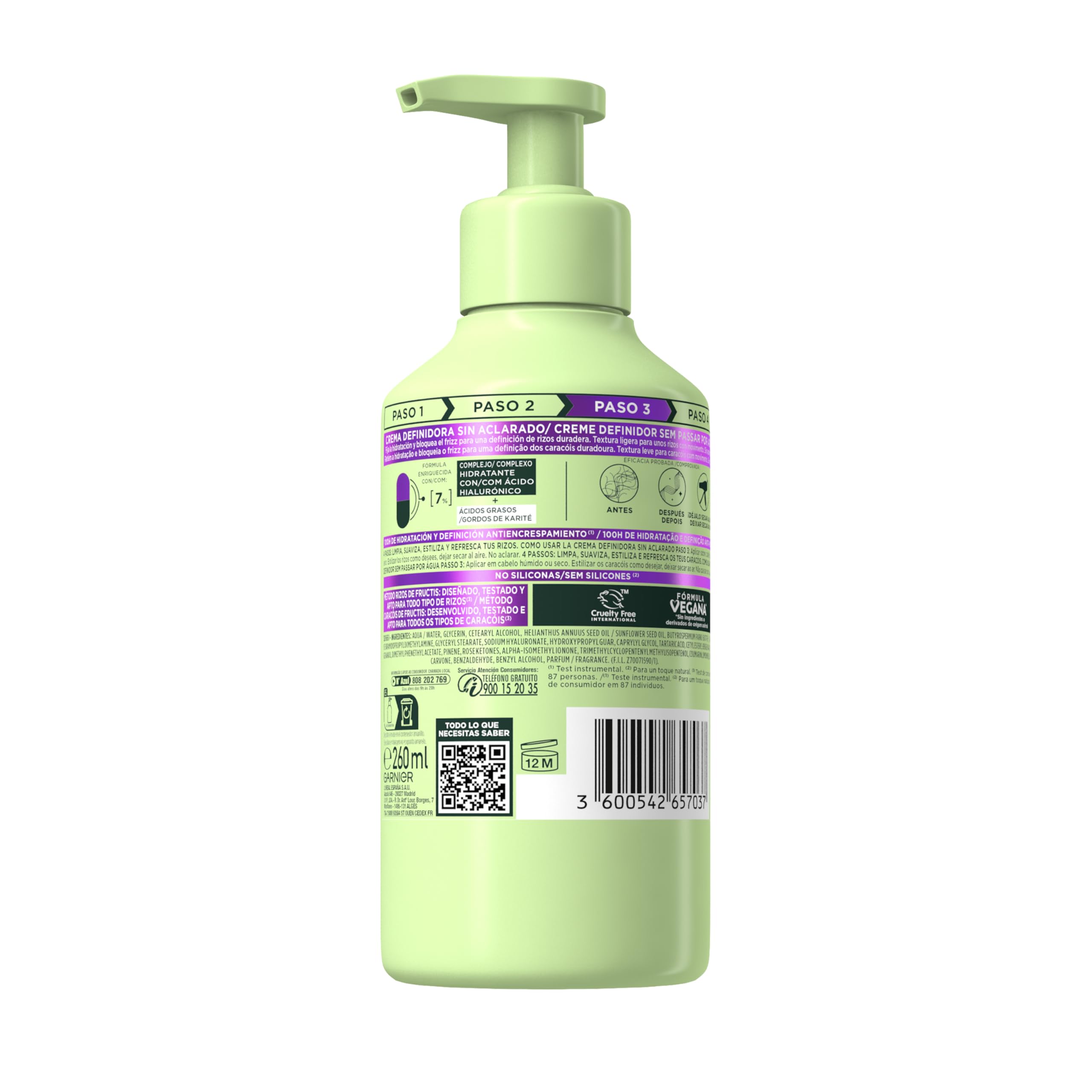 This version better: Garnier Fructis Método Rizos Crema Sin Aclarado, Todo Tipo de Rizos, 100H Anti-Frizz, Con Ácido Hialurónico y Manteca de Karité, Sin Sulfatos Ni Siliconas, Fórmula Vegana, 260 m