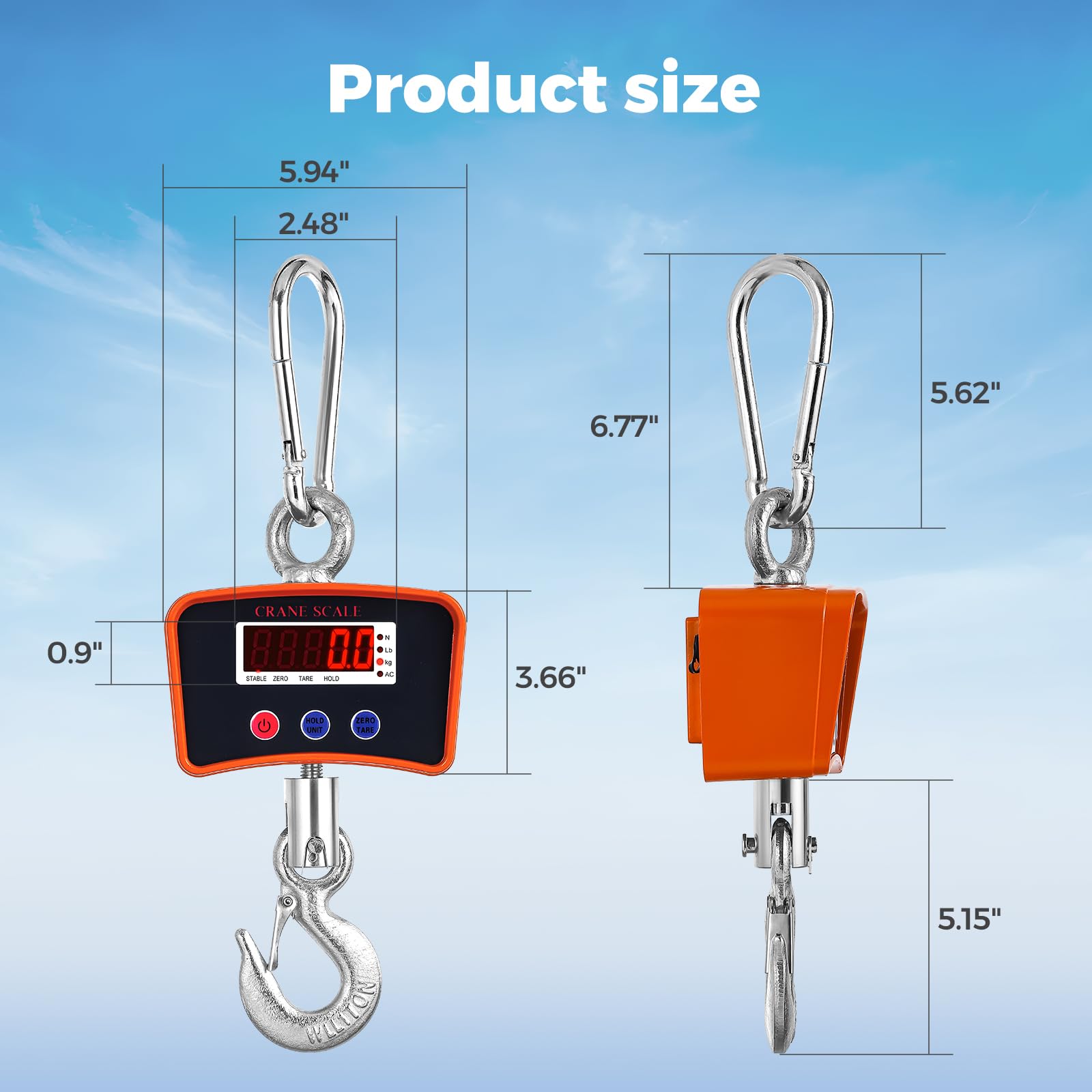 Bonvoisin Báscula colgante 2200lbs/1000kg, báscula digital, báscula industrial recargable de alta resistencia, legibilidad de 0,44 lbs/0,2kg con 3 unidades de peso para agricultura (EU)