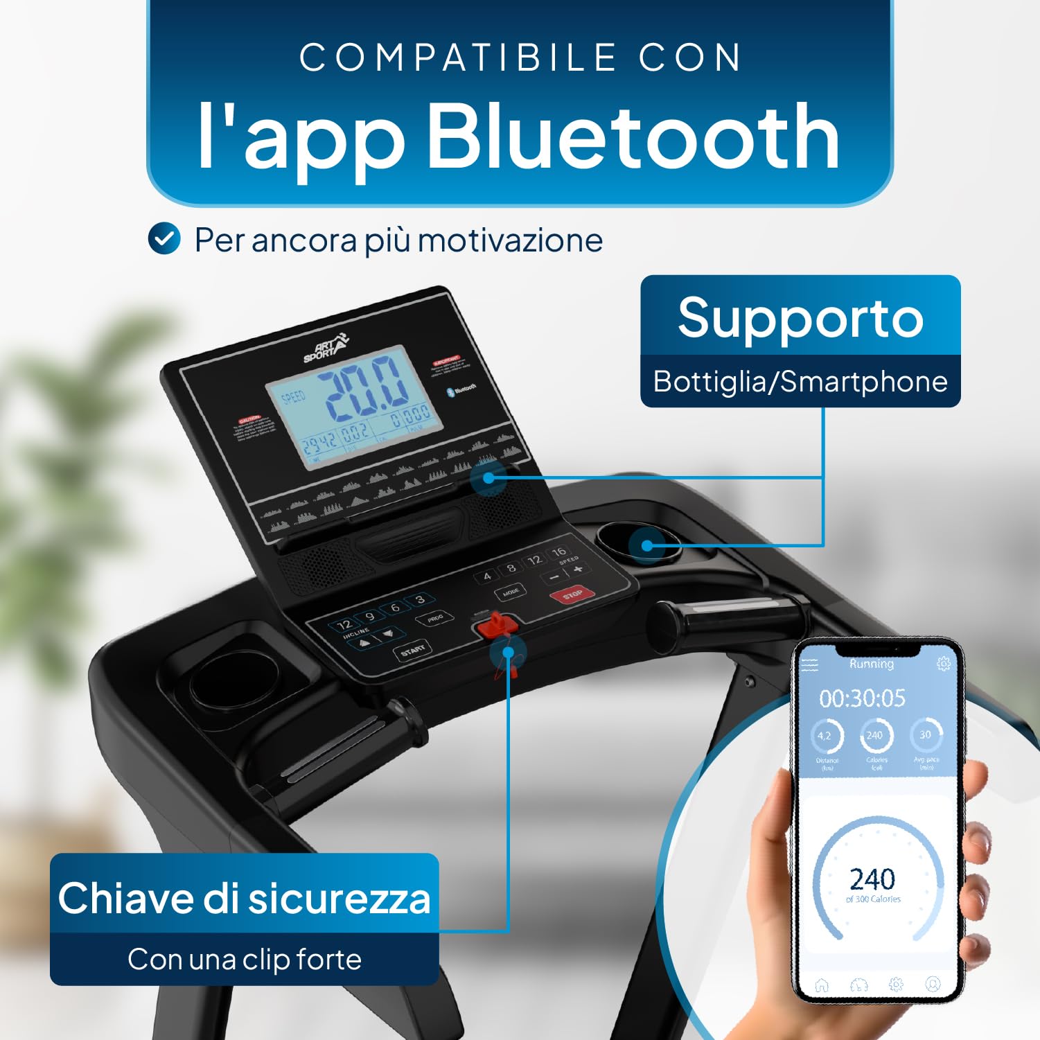 ArtSport Tapis roulant Speedrunner 6000 pieghevole - 22 km/h, 99 programmi, 22 livelli di inclinazione, display LCD da 7 pollici, fino a 150 kg, superficie di corsa: 133 x 50 cm