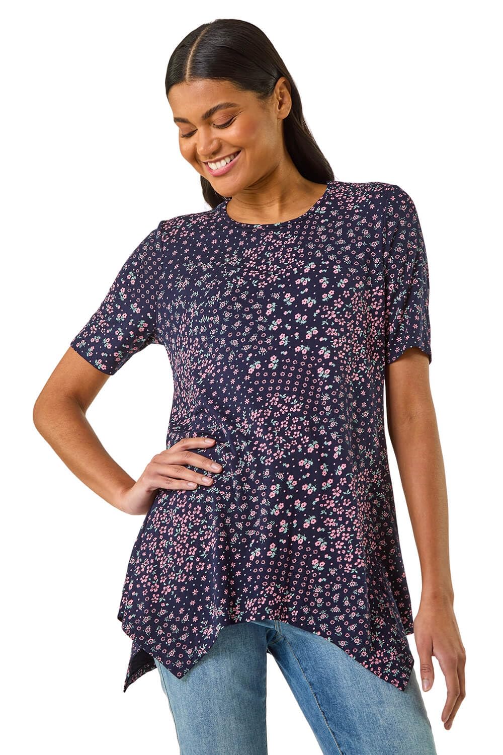 Roman Women's Tunic Top - Floral Print - Plum - Size 18