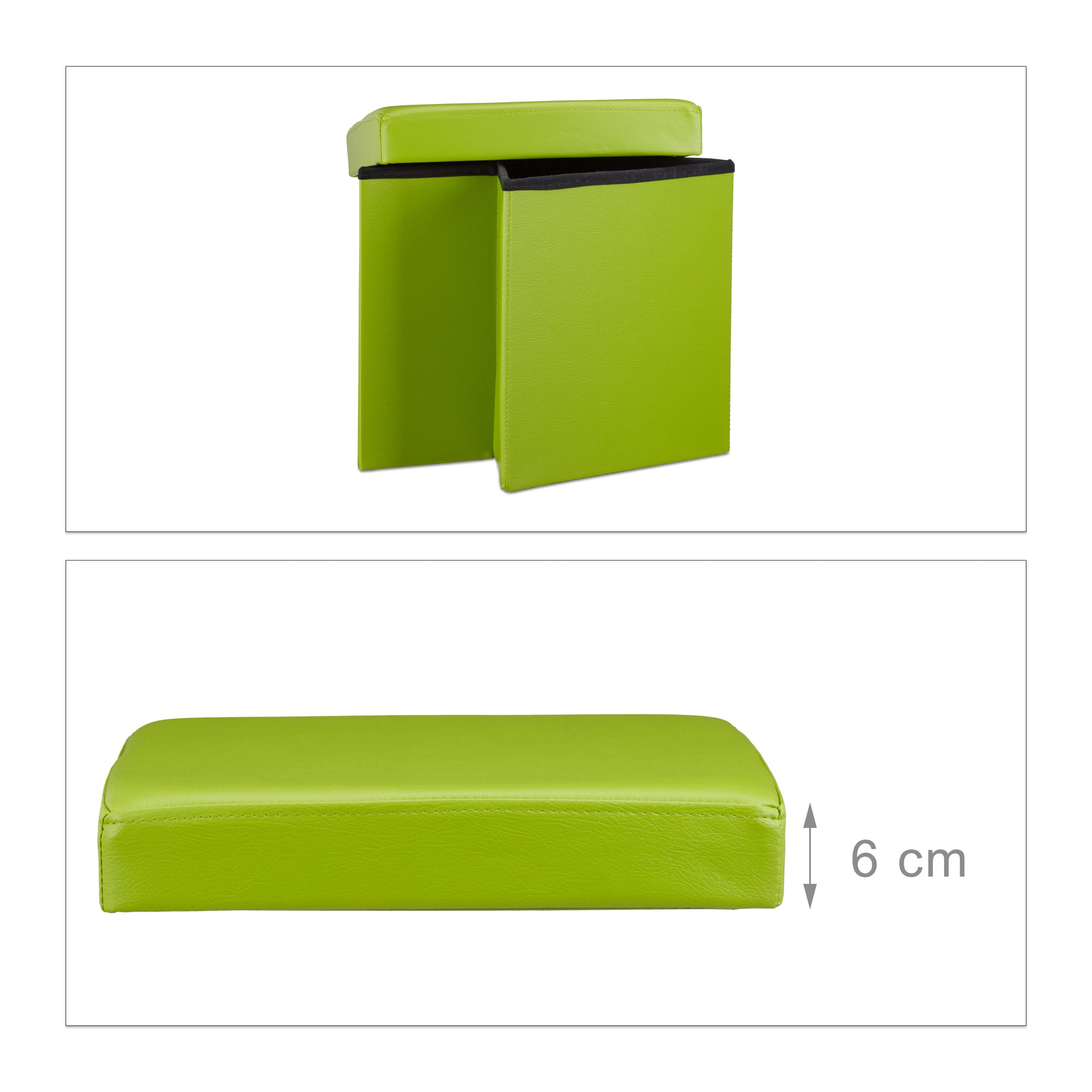 Relaxdays Sgabello, Coperchio, Pouf Contenitore, Poggiapiedi, in Ecopelle, H x L x P: 38 x 38 x 38 cm ca.. verde