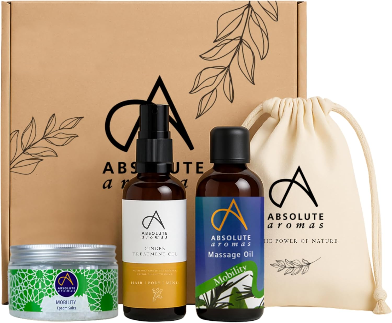 Absolute Aromas Recovery Ritual Gift Set - Epsom Bath Salts, Massage Oil & Ginger Treatment Oil for Muscle Recovery, Relaxation & Stress Relief - Natural Essential Oils Gift Set for Women & Men