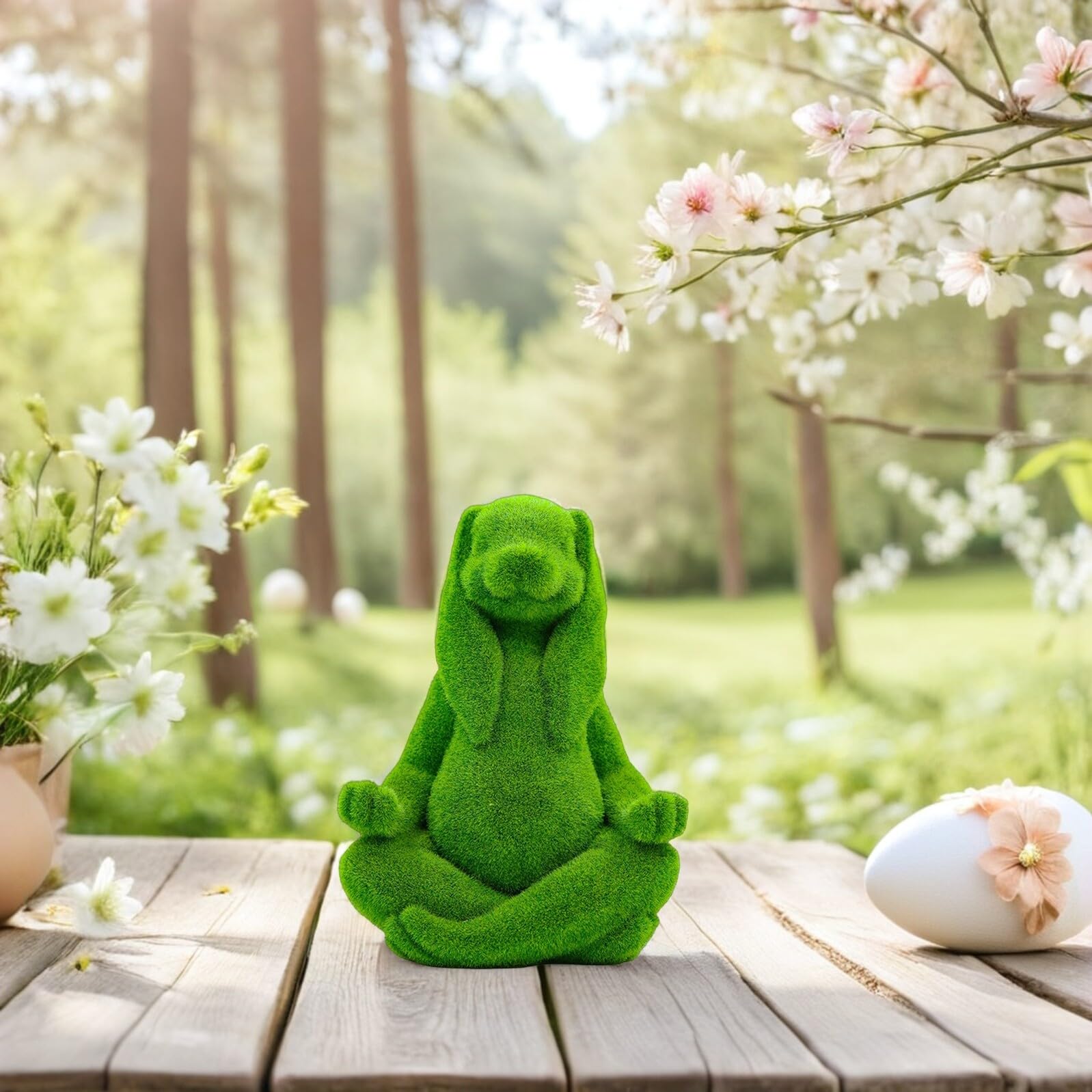 YARNOW Figurine de Lapin Méditant Floquée Verte en Résine, Décoration de Table Zen pour Intérieur et Jardin, Statue Lapin Assis, Ornement de Pâques, Accessoire Décoratif Printemps