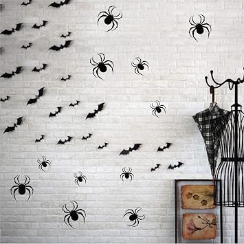 120PCS Halloween 3D Bats and Spiders Decoration Different Sizes Realistic PVC Scary Bat and Spider Stickers Window Decal Wall Stickers for Halloween Decoration Party Supplies