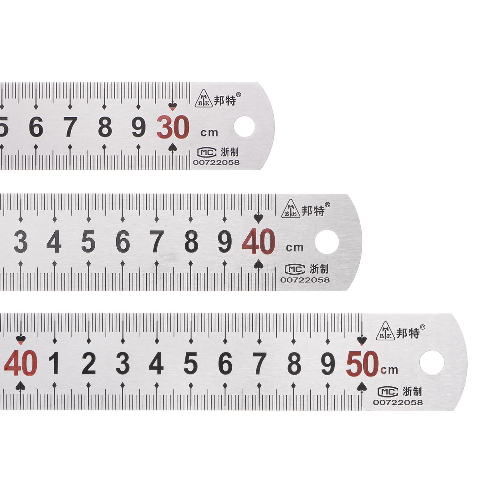 sourcing map Metal Straight Ruler Set 30cm 40cm 50cm Precision Stainless Steel Rulers CM+Scale Metal Rulers for Woodworking Sewing Crafting, (12+16+20Inch)