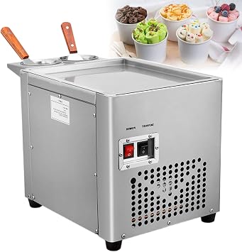 Fried Ice Cream Roll Machine, Square Stir-Fried Ice Cream Pan, Stainless Steel Commercial Rolled Ice Cream Maker with 2 Scrapers, for Making Ice Cream, Yogurt