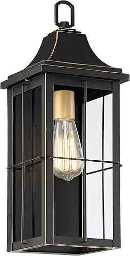 Miniatura 2 de John Timberland Sunderland - Lámpara de pared tradicional para exteriores, color negro dorado cálido, paneles de vidrio transparente de 18 1/2