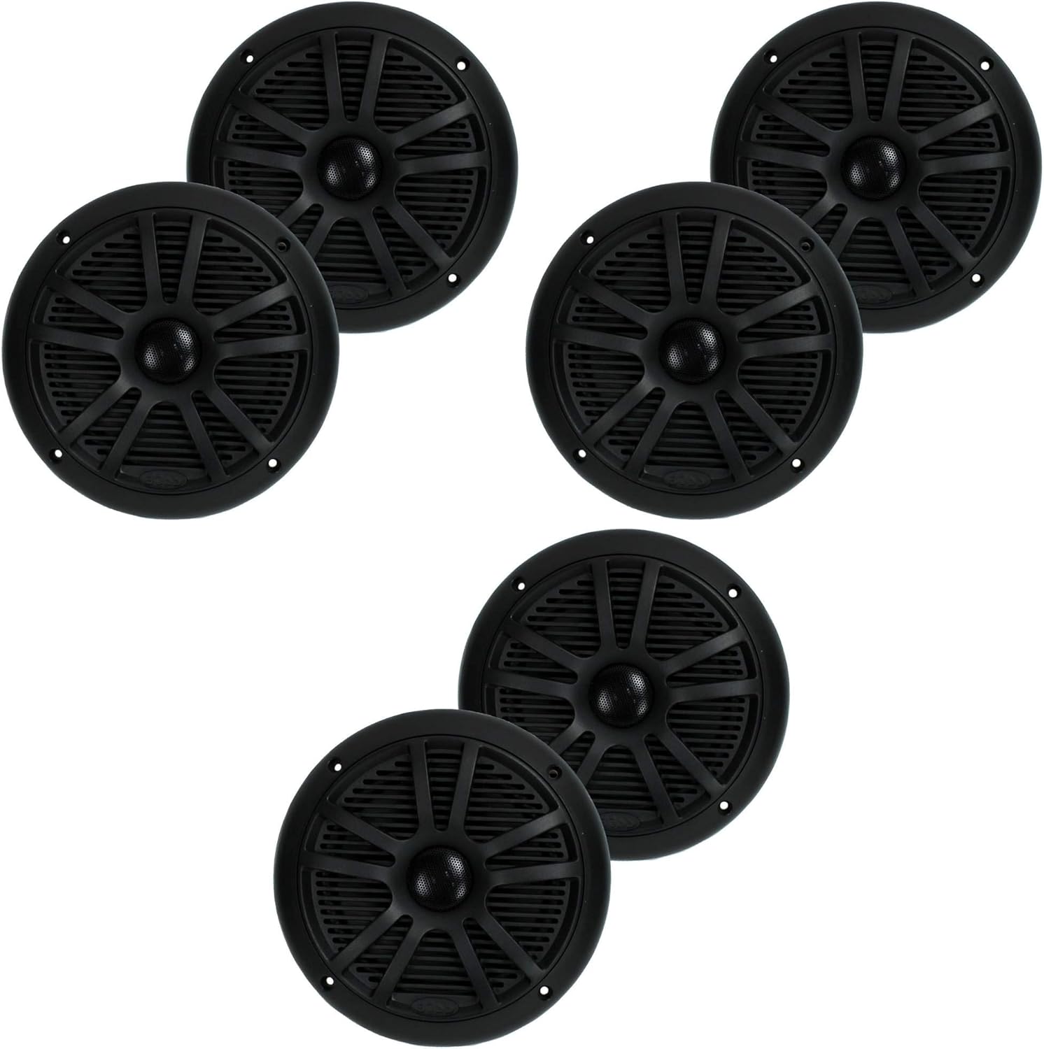 BOSS Audio MR6B 6.5 Inch 180W Dual Cone Black Marine Audio Speakers (6 Pack)