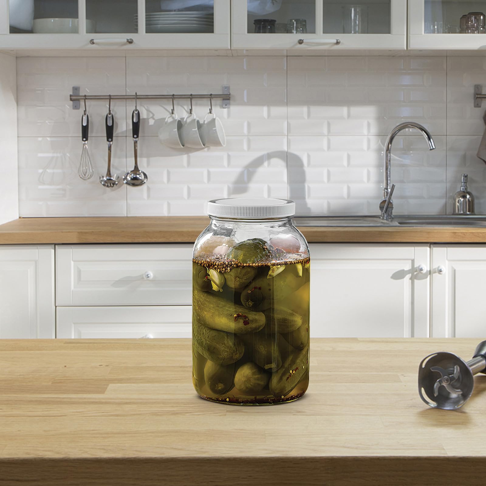 Zerodeko Frascos de Vidrio Galón con Tapa de Plástico Hermética, Tarro de Cristal de Boca Ancha para Encurtir y Fermentar, Almacenamiento Duradero y Elegante