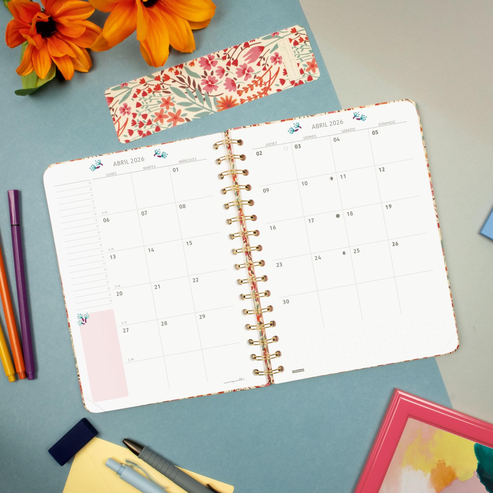 Agenda 2026 Semainier Horizontal - Couverture Rigide, élastique, 3 Rubans | Design Minimaliste