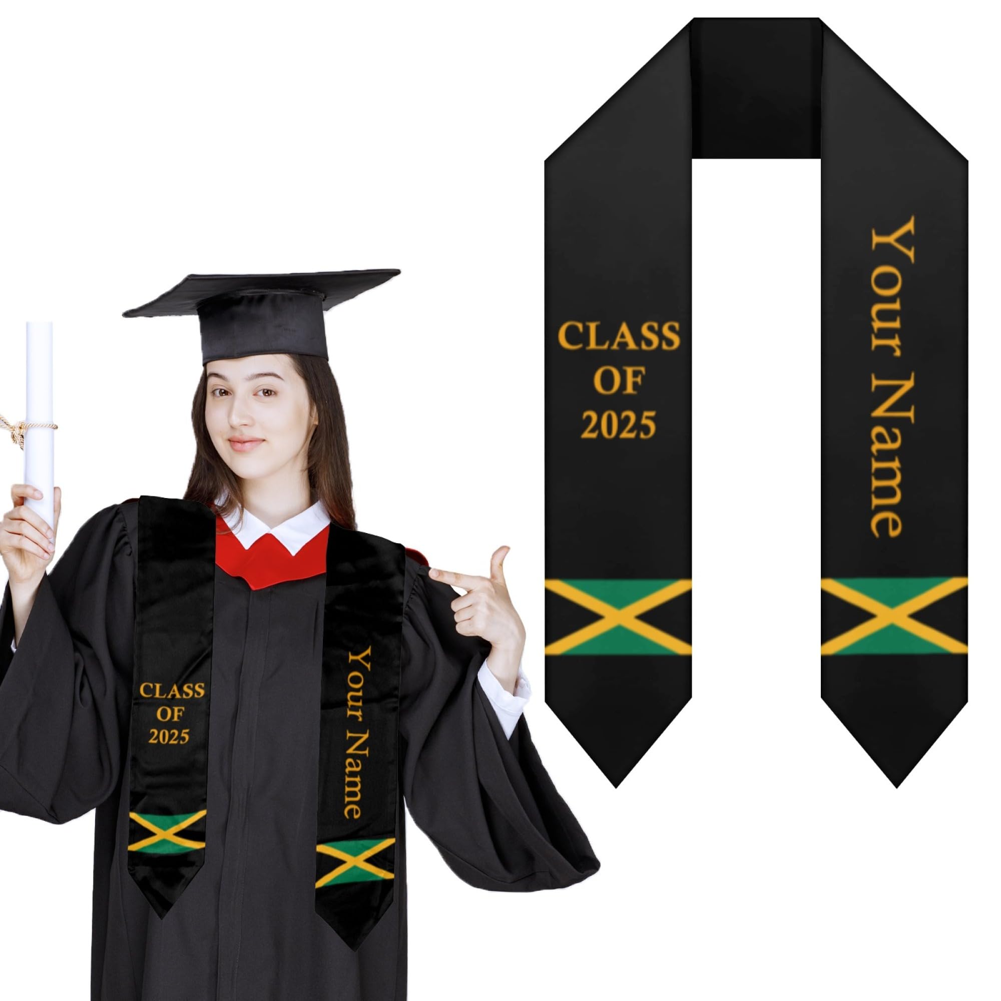Voltexia Jamaica Graduation Stole Custom National Flag Graduation Stole Country Flag Graduation Sash Class of 2025 72