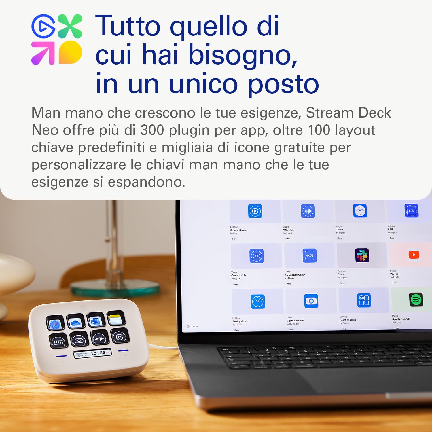 Elgato Stream Deck Neo – 8 Tasti Personalizzabili, 2 Touch Point, velocizza attività e Flussi di Lavoro - controlla Word, Excel, PowerPoint, Teams, Zoom, Spotify e Altro, Drag And Drop - per Mac e PC