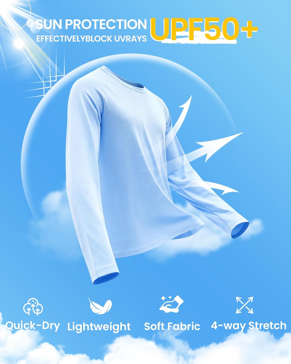 4-7 Pack Long Sleeve Shirts for Men - Quick Dry Moisture Wicking UPF 50+ Sun Protection T-Shirts for Workout Fishing Casual - Image 2