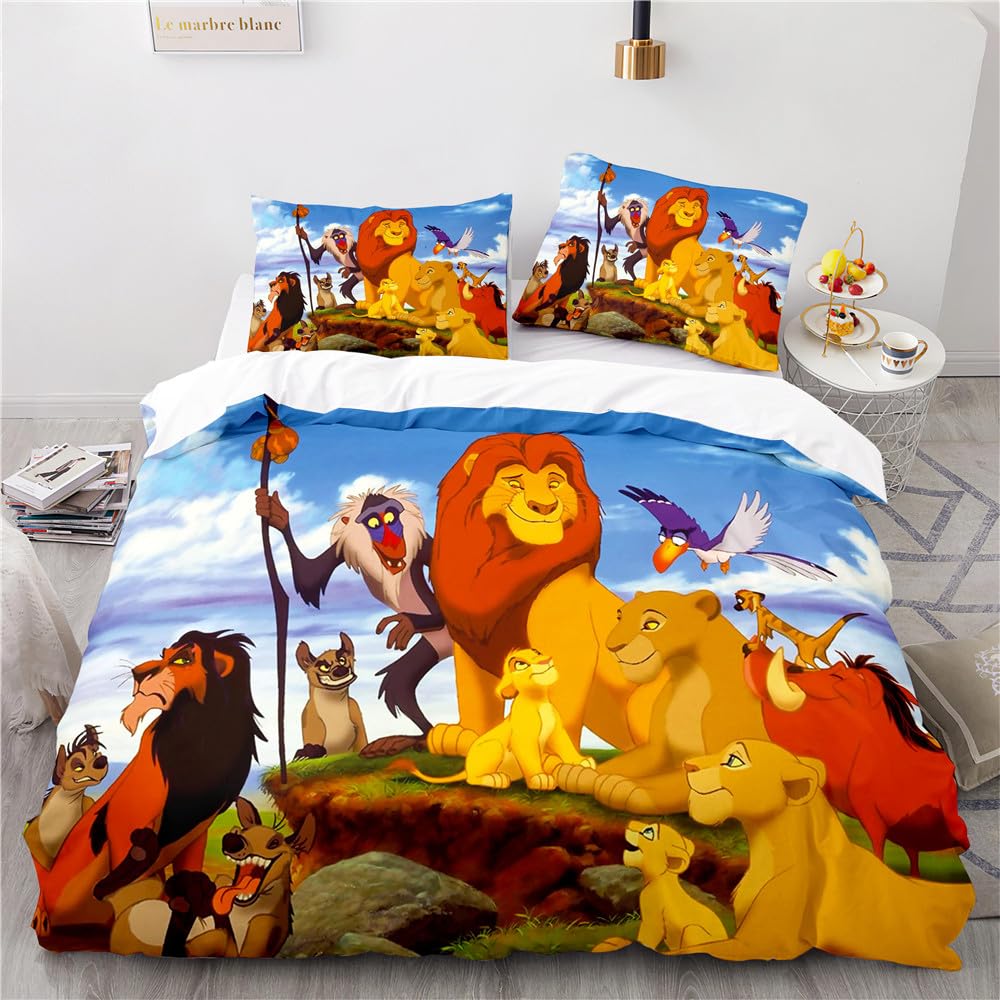 Der König der Löwen Bettwäsche-Set, Bedruckter Bettbezug Versteckter Reißverschluss Bettbezüge mit Kissenbezügen Kinder Mädchen Bettdecken-Sets König 135*200 CM | DE