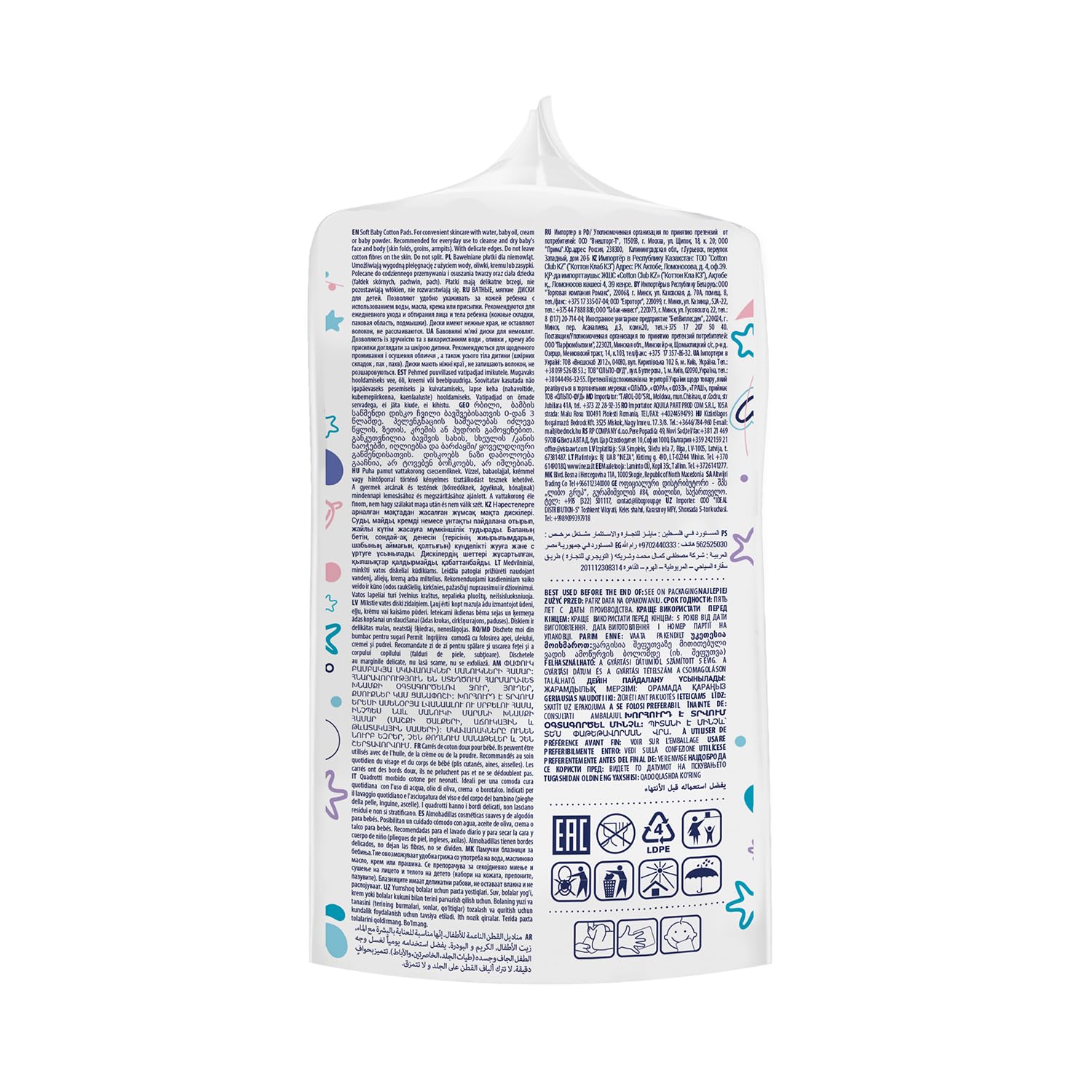 Kindii Quadrotti Cotone Neonato – (1x60 Pezzi) Cotone – Quadrati grandi per pelli sensibili – Sostituiscono salviettine umidificate, non si sfilacciano – 60 Pezzi