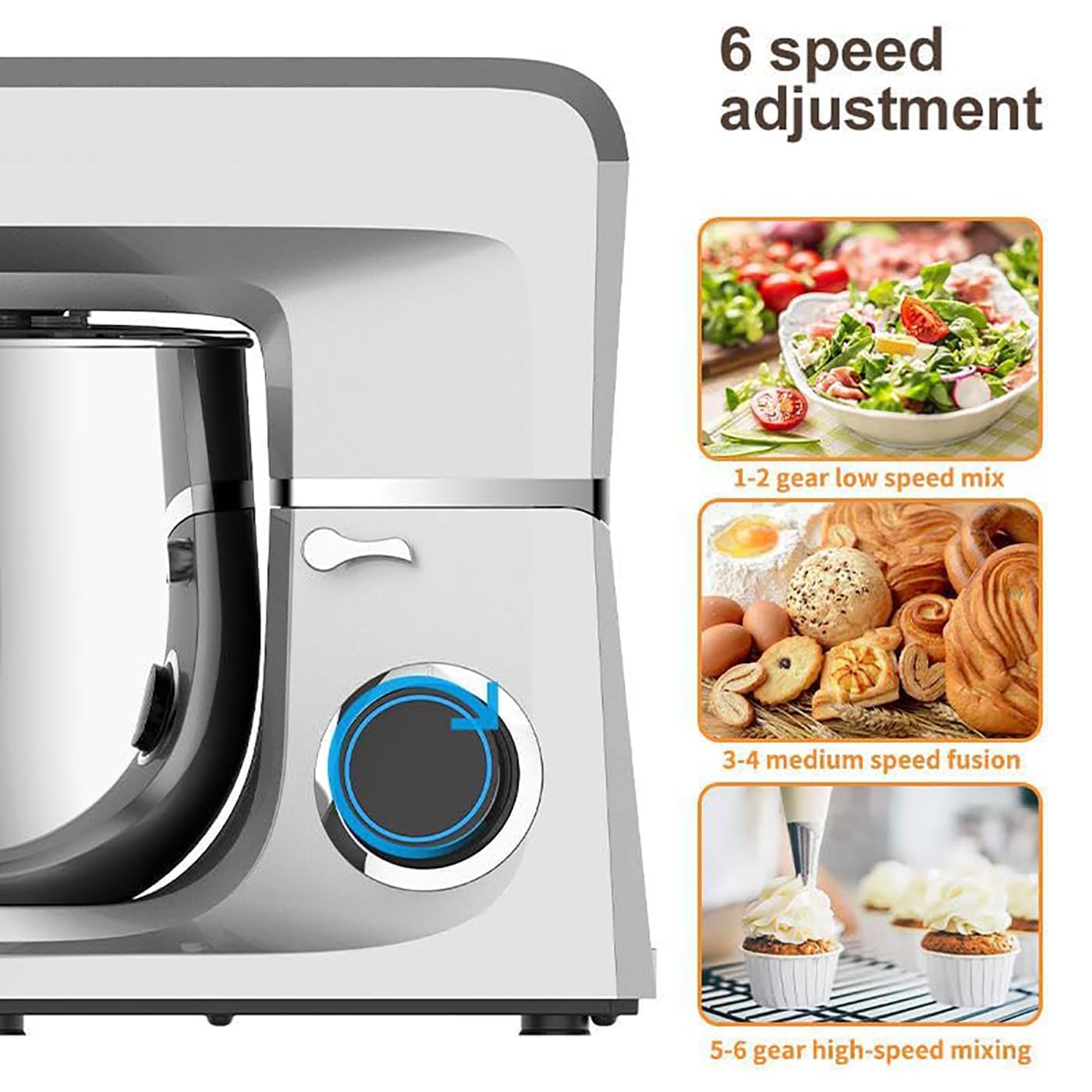 Miscelatore da 1700 W con 6 velocità, 3 attacchi e base antiscivolo, potente impasto per panettieri e appassionati di cucina