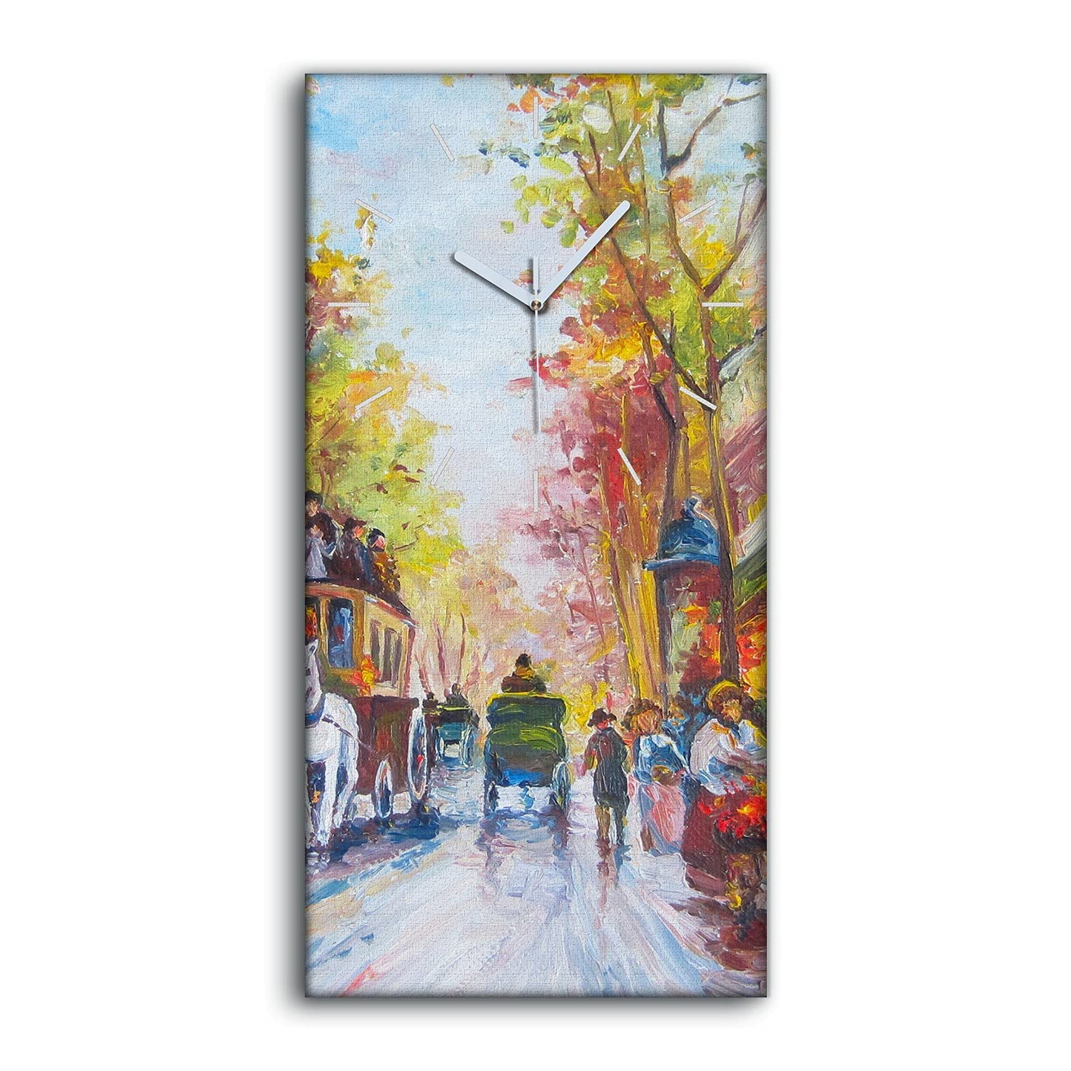 Horloge sur Toile Paris Coloray 30x60cm Art Mural Silencieux pour Décoration de Salon et Chambre