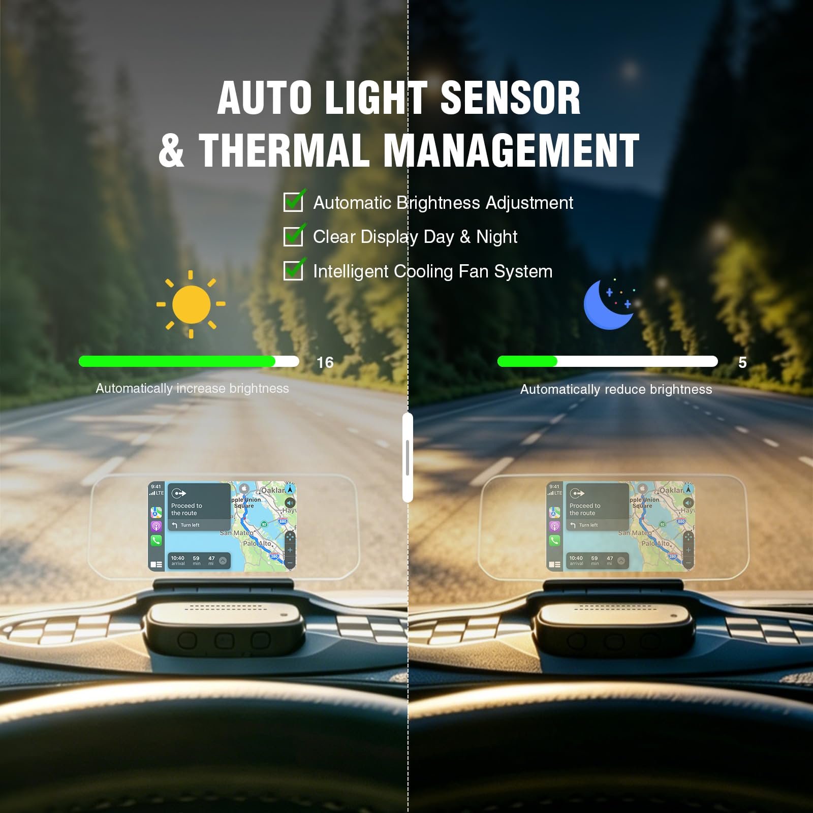 VIVIHUD HUD Wyświetlacz samochodowy GPS V5 Ultra Head Up Display, projektor na szybie, prędkościomierz z bezprzewodowym CarPlay, Android Auto, diagnostyka, prędkościomierz z ostrzeżeniem, wtyczka Plug