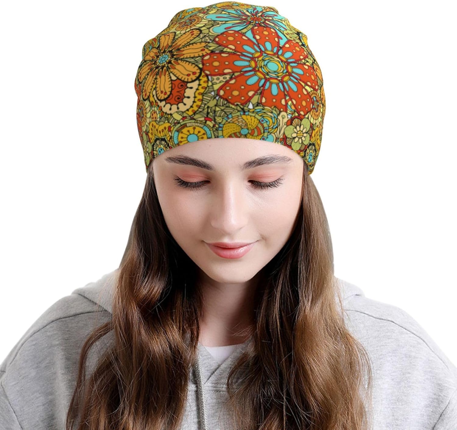 Floral Dog Womens Slouchy Beanie Cotton Chemo Caps Cancer Headwear Hats Turban Baggy Skull Sleep Scarf - Image 3