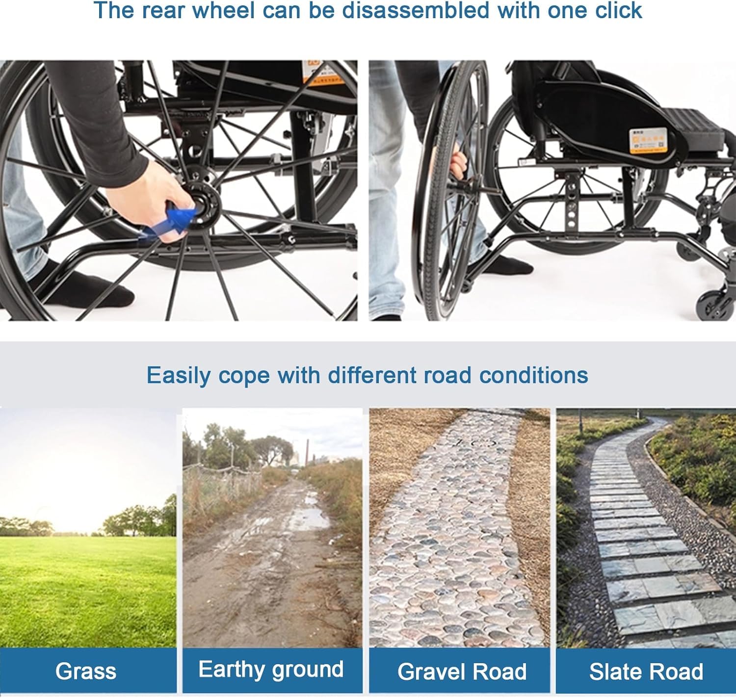 Carrozzine Sportive per disabili Carrozzine in Alluminio Pieghevoli ultraleggere Mano nella Mano con deambulazione autonoma con Freni a Mano