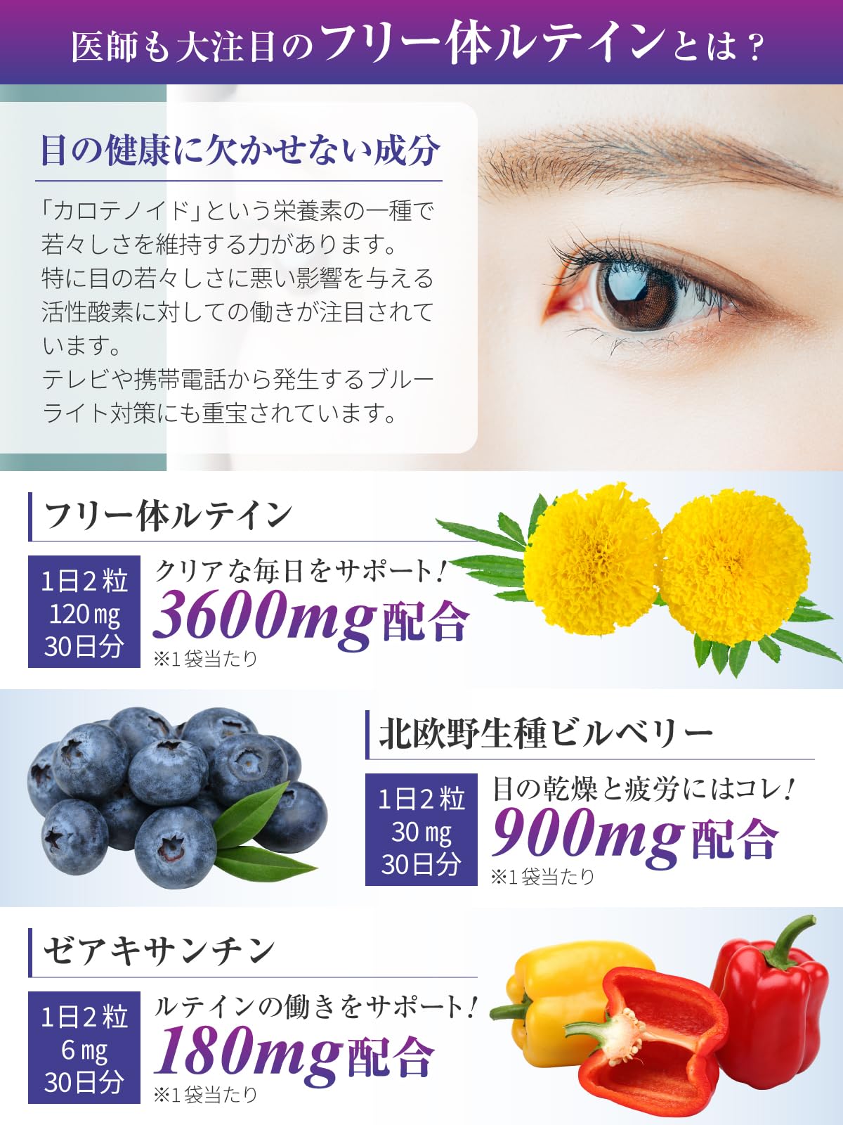 Amazon.co.jp: 【医師監修】ルテイン3600mg 高濃度 ビルベリー900mg 