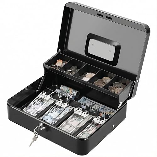 KYODOLED Locking Cash Box with Lock, Money Box with Cash