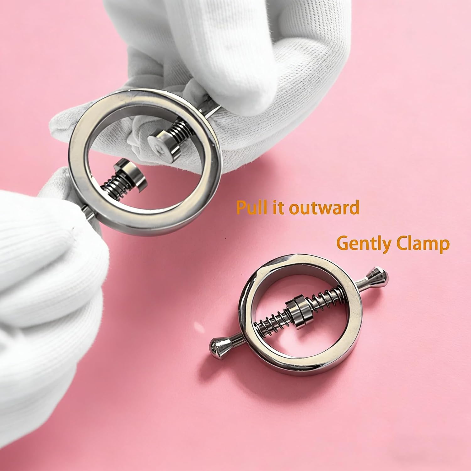 Adjustable Pressure Body Clamps for Women,Round Silver Stainless Steel Body Rings Non-Piercing Clip On Jewelry
