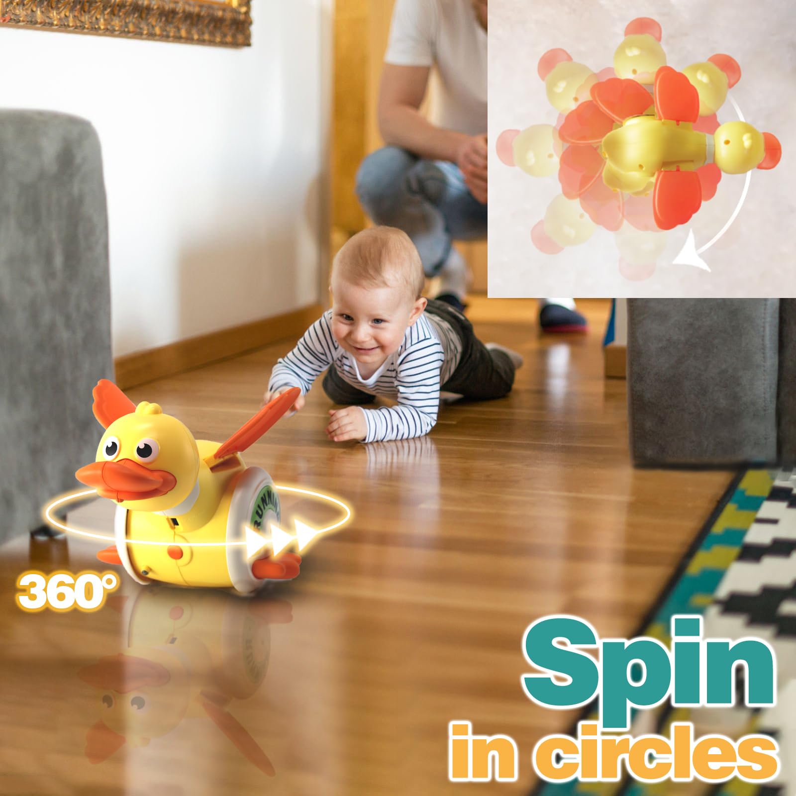 Sizobi Duck Toys for Toddlers 1-3, Tummy Time Crawling Toys for Babies 6-12 12-18 Months, Light Up Musical Dancing Walking Duck Learning for Infants Newborn 0-3-6 Months Boys&Girls