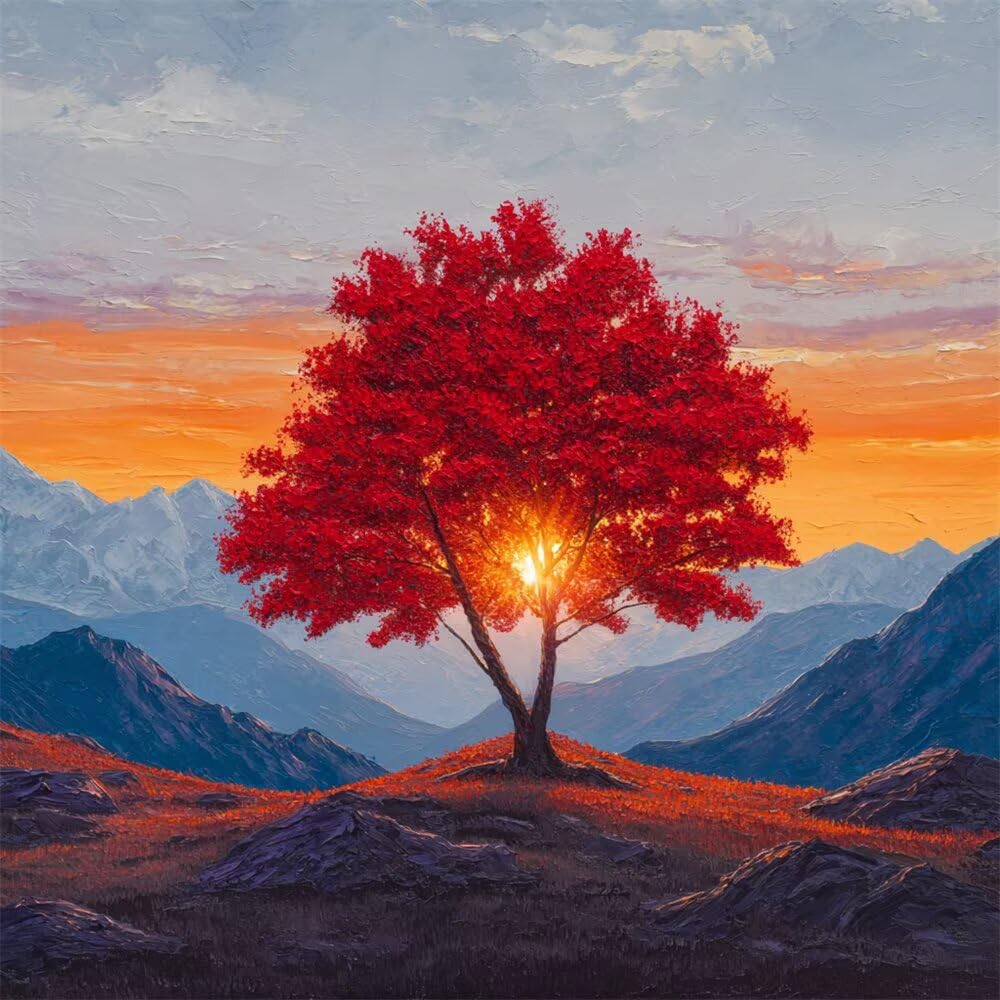 Diamond Painting Erwachsene Groß Baum Im Sonnenuntergang 80x80 cm -L52