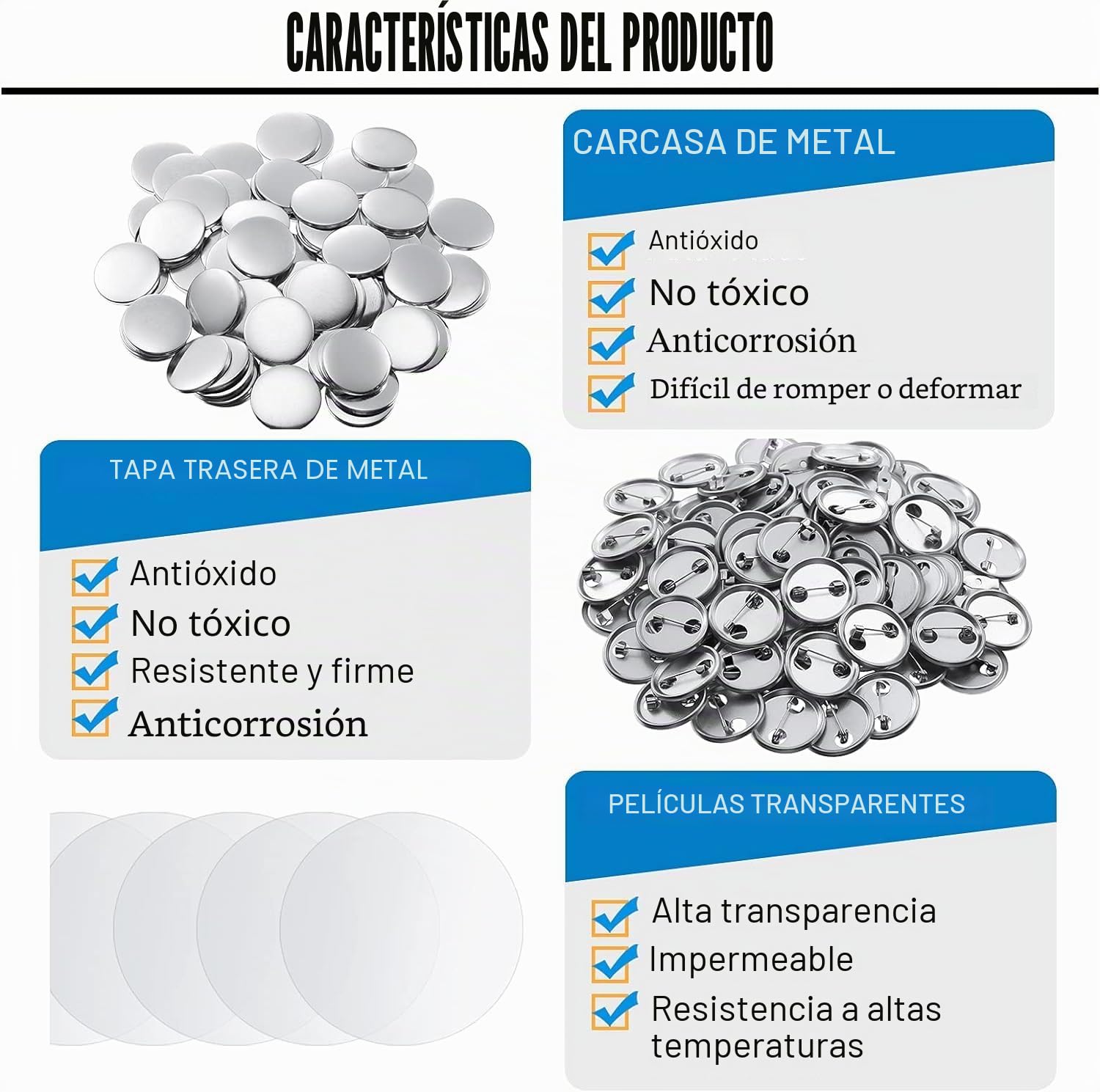 200 Juegos de Piezas de Botón de Pin de Insignia, Pin Personalizado,Chapas para Personalizar, Inferiores de Metal para Máquina de Fabricar Botones y Las Insignias de DIY(58 mm)