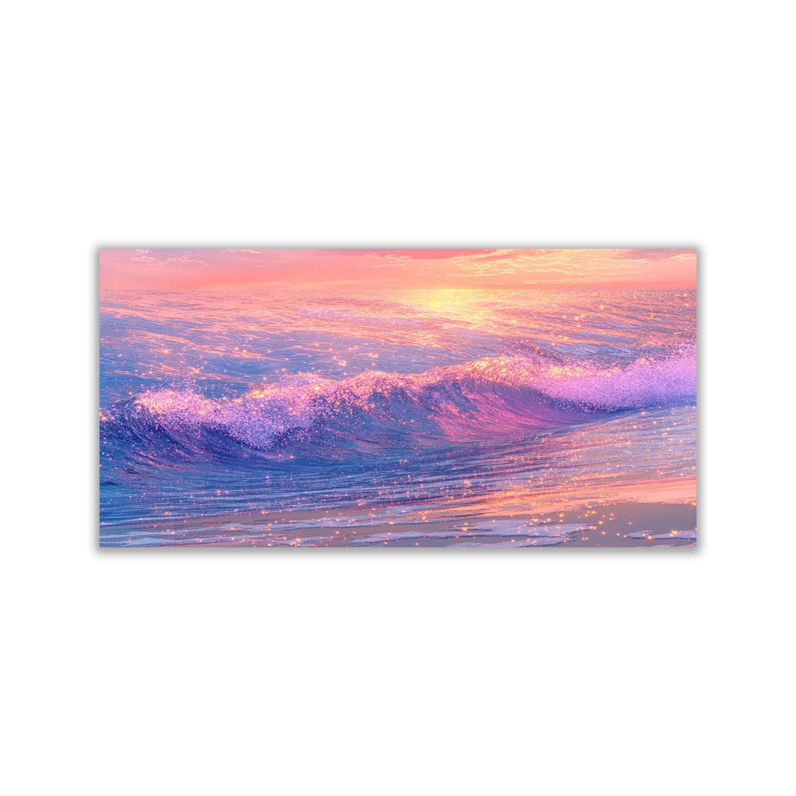 WIKEO Beach Pictures on Canvas Wall Art Beautiful Ocean Pictures Modern Prints Seaview Landscape Artwork - for Living Room Bedroom Home Office Wall Decoration(Pink 7)-70x140cm Unframed
