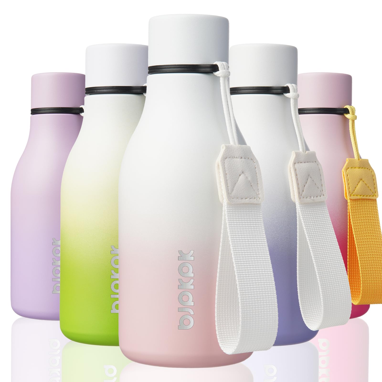 BJPKPK Insulated Water Bottles, 12oz Stainless Steel Metal Water Bottle with Strap, BPA Free Leak Proof Thermos, Mugs, Flasks, Reusable Water Bottle for Sports & Travel, Graceful Pink