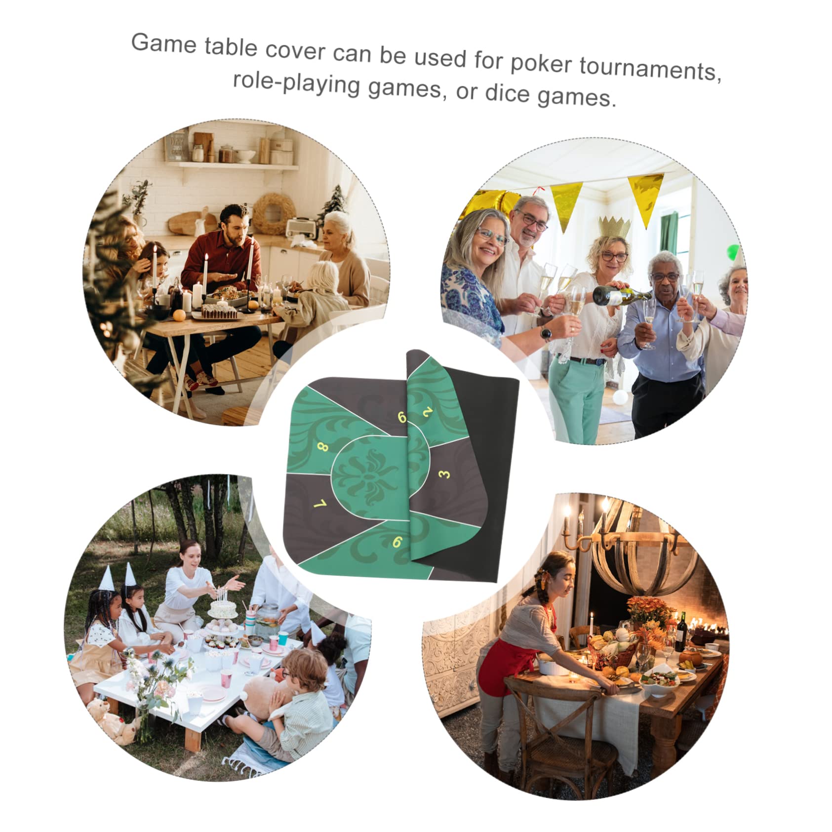 Poker Spielmatte aus Gummi für 10 Personen, Rechteckig Grün