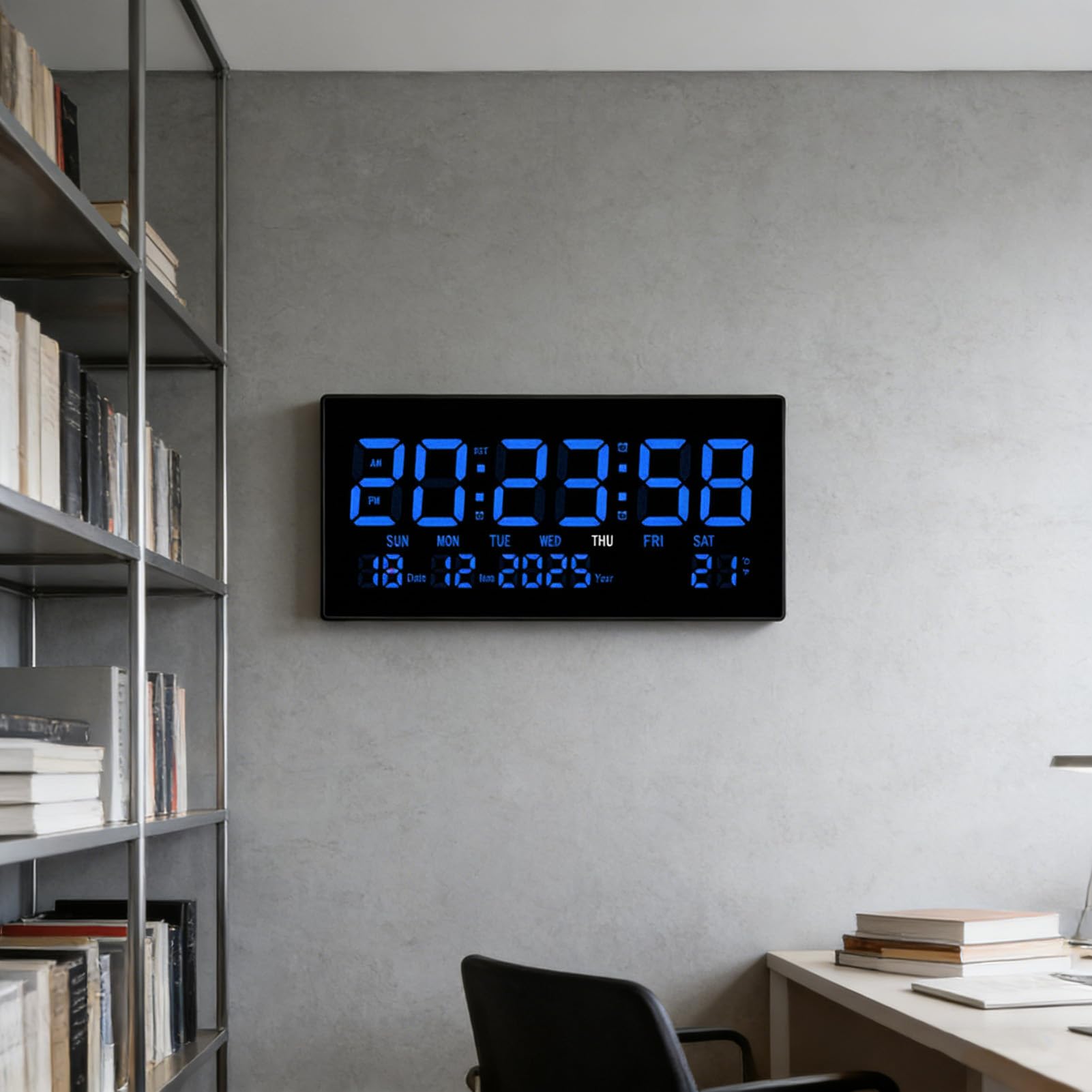 Asixxsix Reloj de Pared Digital LED Pantalla Grande Calendario Silencioso