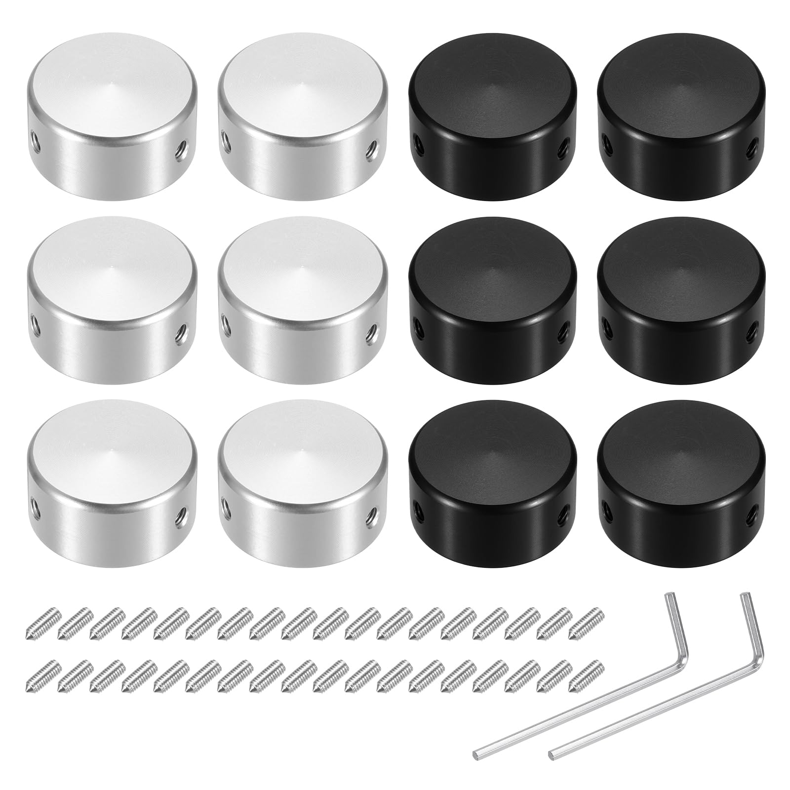 QUARKZMAN 12 Pz Copriinterruttori a Pedale baccello per Pulsanti Pedali Chitarra Copertura Superiore Interruttore a Pedale Metallo 3/8" per Pulsanti Pedali Effetti Chitarra, Argento, Nero
