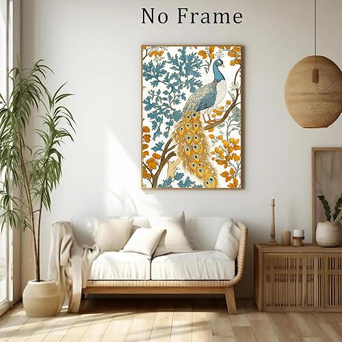 Miniatura 6 de Lienzo vintage de pavo real para pared, impresiones de animales azules y dorados, arte abstracto de pájaros, acuarela, pavo real, cuadro de animales