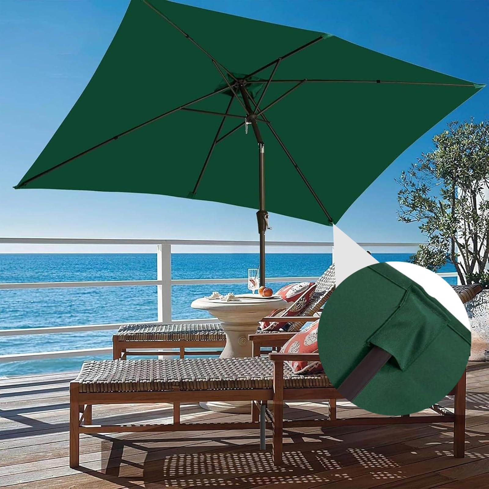 Auvent De Remplacement Pour Parasol 6 Baleines/8 Baleines, Toile De Rechange De Parasol Carré Rectangle 3x2m 3x3.0m, Housse De Polyester UV 50+(White,2.0x3.0m)