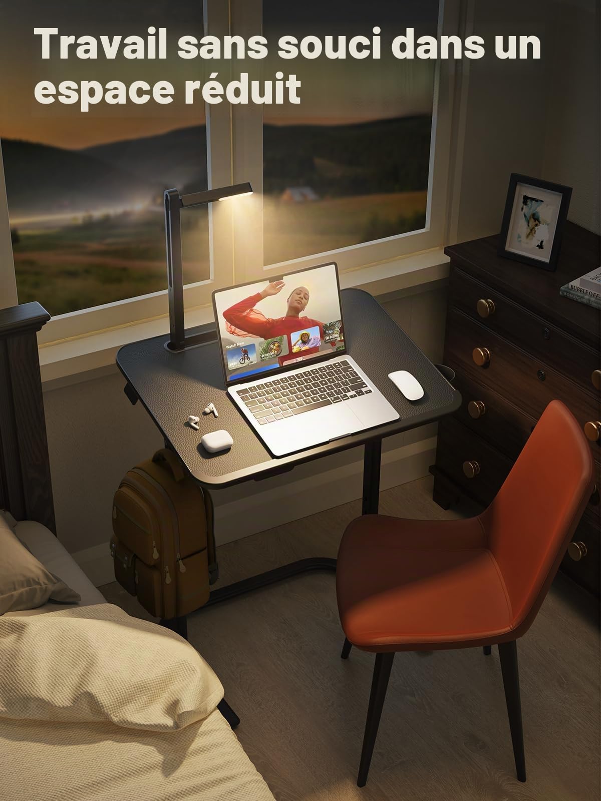 SAIJI de bureau, table de bureau stable, réglable en hauteur, avec support pour livre, tiroir, crochet pour sac à dos, style moderne, pour étude, travail avec ordinateur portable, manger, classe en