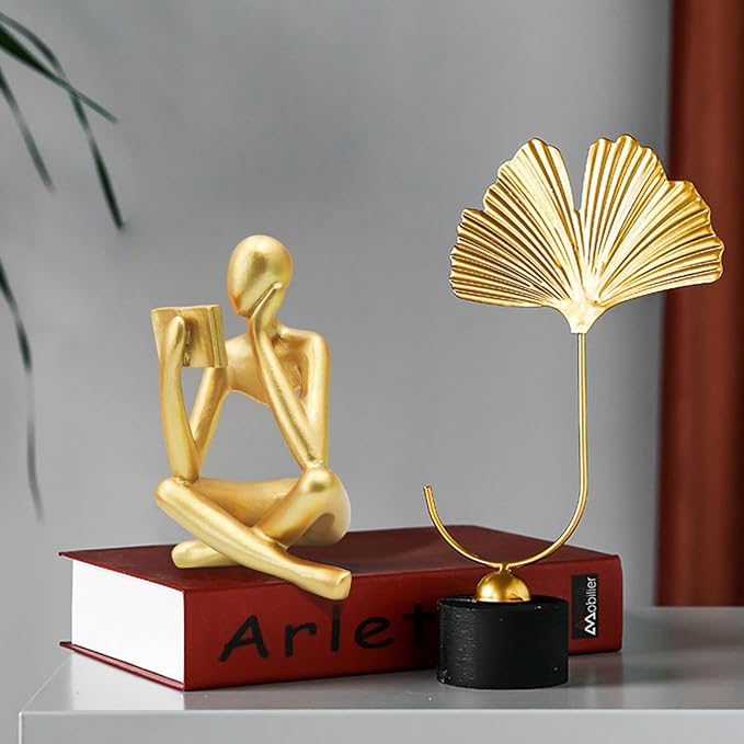 Estatua Mujer Leyendo Oro Abstracto Decoración Hogar Moderna miniatura 4