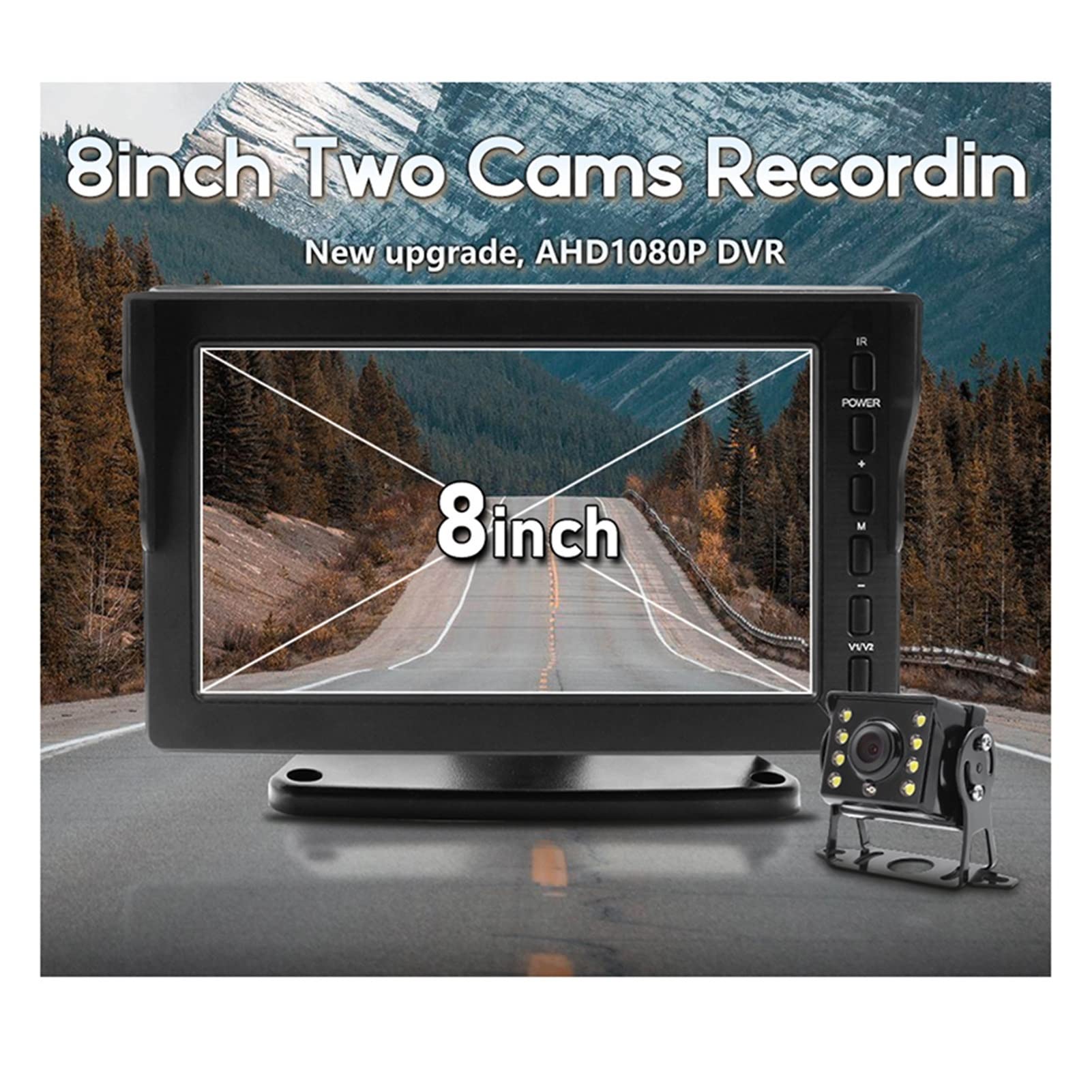 HD AHD 1080P 8 Cal IPS. Pojazd autobusowy DVR. Monitor parkowania rejestratora z 2 kanałami z przodu widok z tyłu Ir Podczerwień DOPROWADZIŁO Kamera Dla SamochodóW CiężArowych SamochodóW Kempingowych