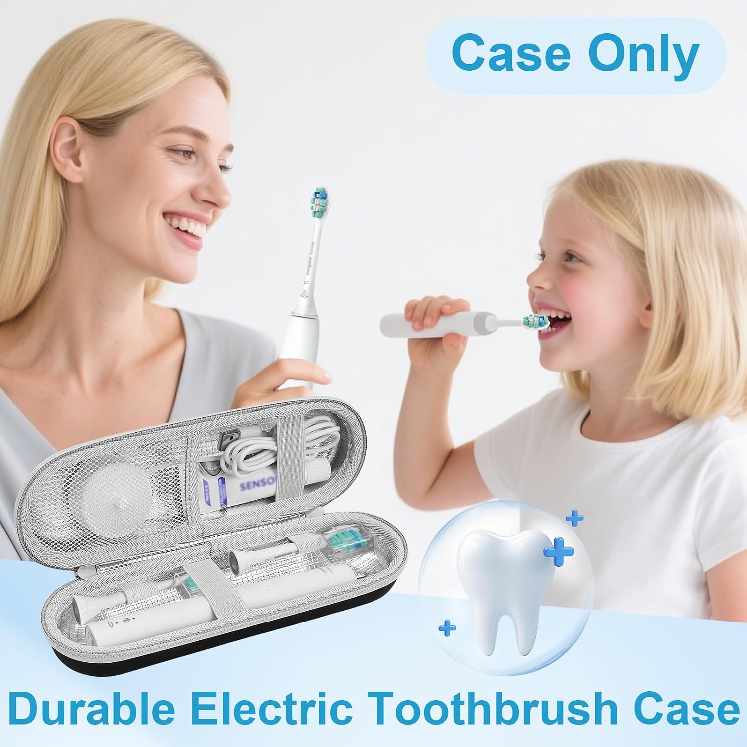 ICIMBI Electric Toothbrush Travel Case for Philips Sonicare 4100 6100 5100 6500 Series Electric Toothbrush, Hard EVA Toothbrush Protective Holder, Water-Resistant（Includes 2 Brush Head Covers）