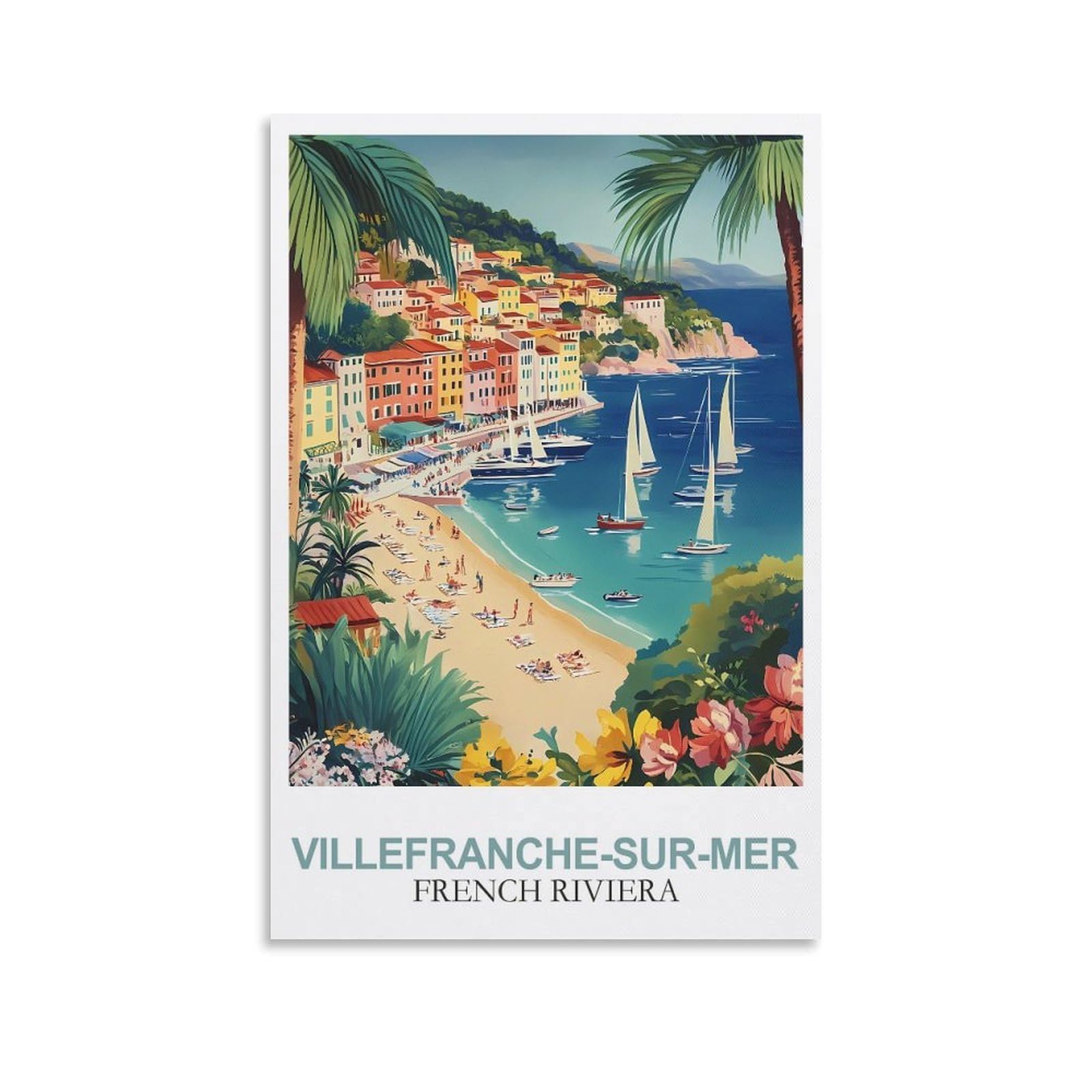 YMQWJYLW Villefranche Sur Mer French Riviera Vintage Travel Poster 20x30inch(50x75cm) Canvas Printing Home Decor Wall Art Prints