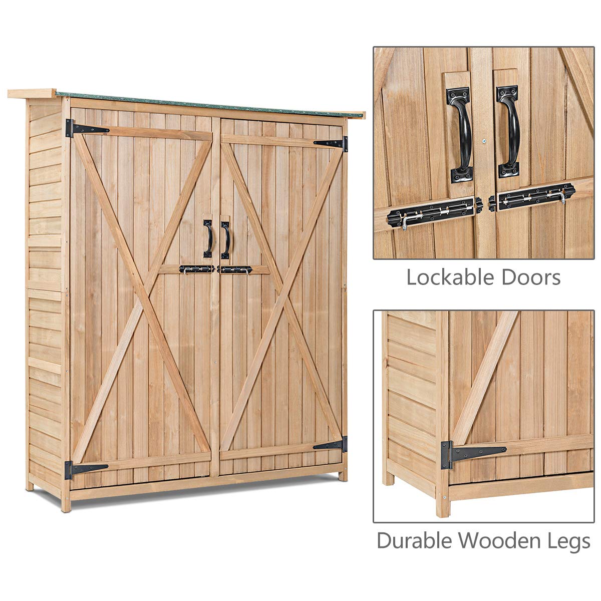 Goplus Outdoor Storage Wooden Garden Shed with Double Lockable