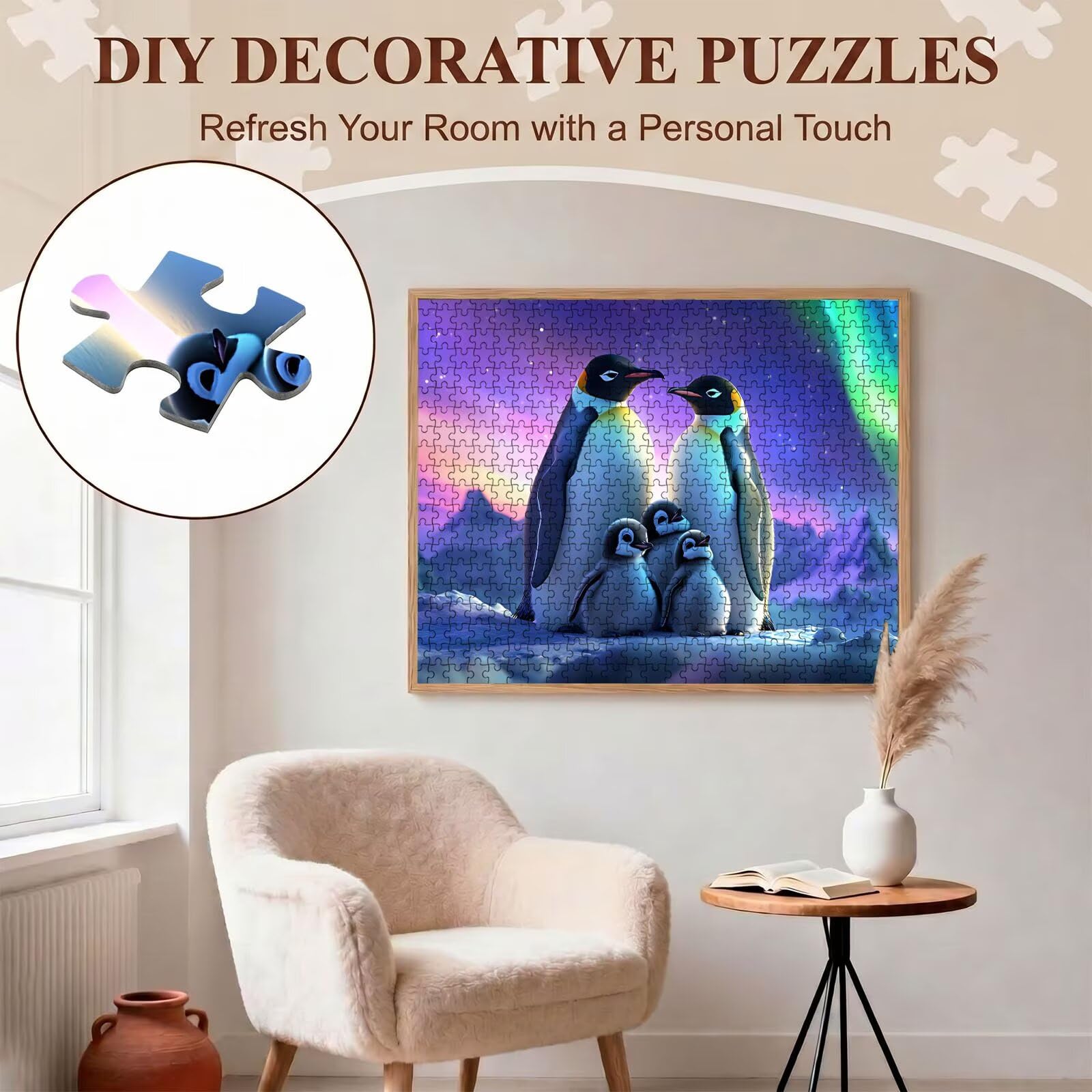 Pingwin Aurora Puzzle 1000 sztuk dla dorosłych, drewniane puzzle - klasyczna kolekcja z plakatem, w zestawie - Koncentracja i rozrywka antystresowa, rodzinna gra edukacyjna, 75 x 50 cm f0-829
