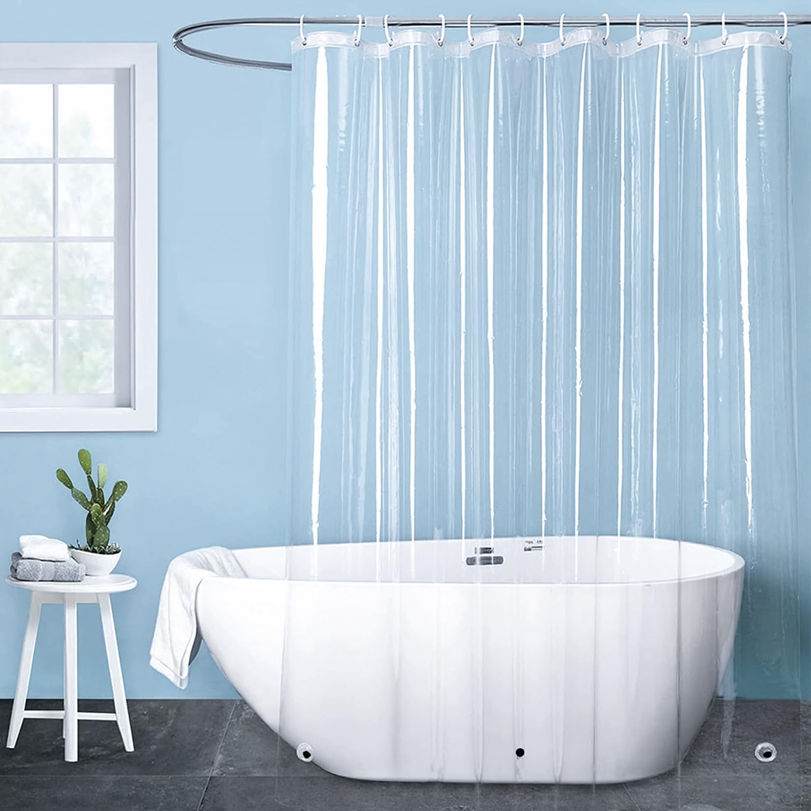 Cortina de Ducha Transparente Antimoho, Cortinas de Baño Antimoho 180 x 180 cm, Cortina Bañera EVA Impermeable Lavable Secado Rápido para Baño Hotel Bañera