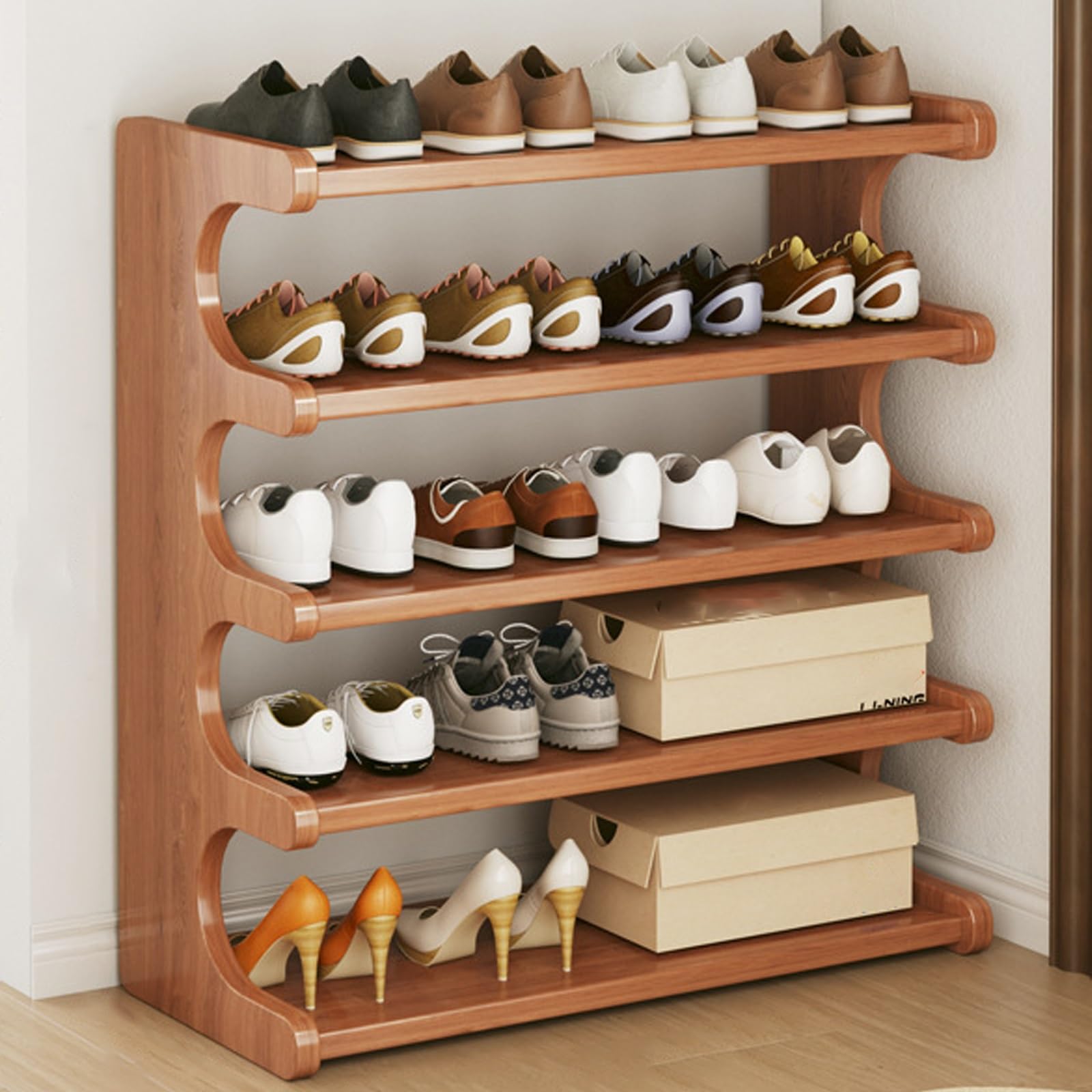 Scumlovy Narrow Tall Shoe Rack Space Saving Entryway Display Shelf Multifunctal for Closet Corner & Door Ideal Smals