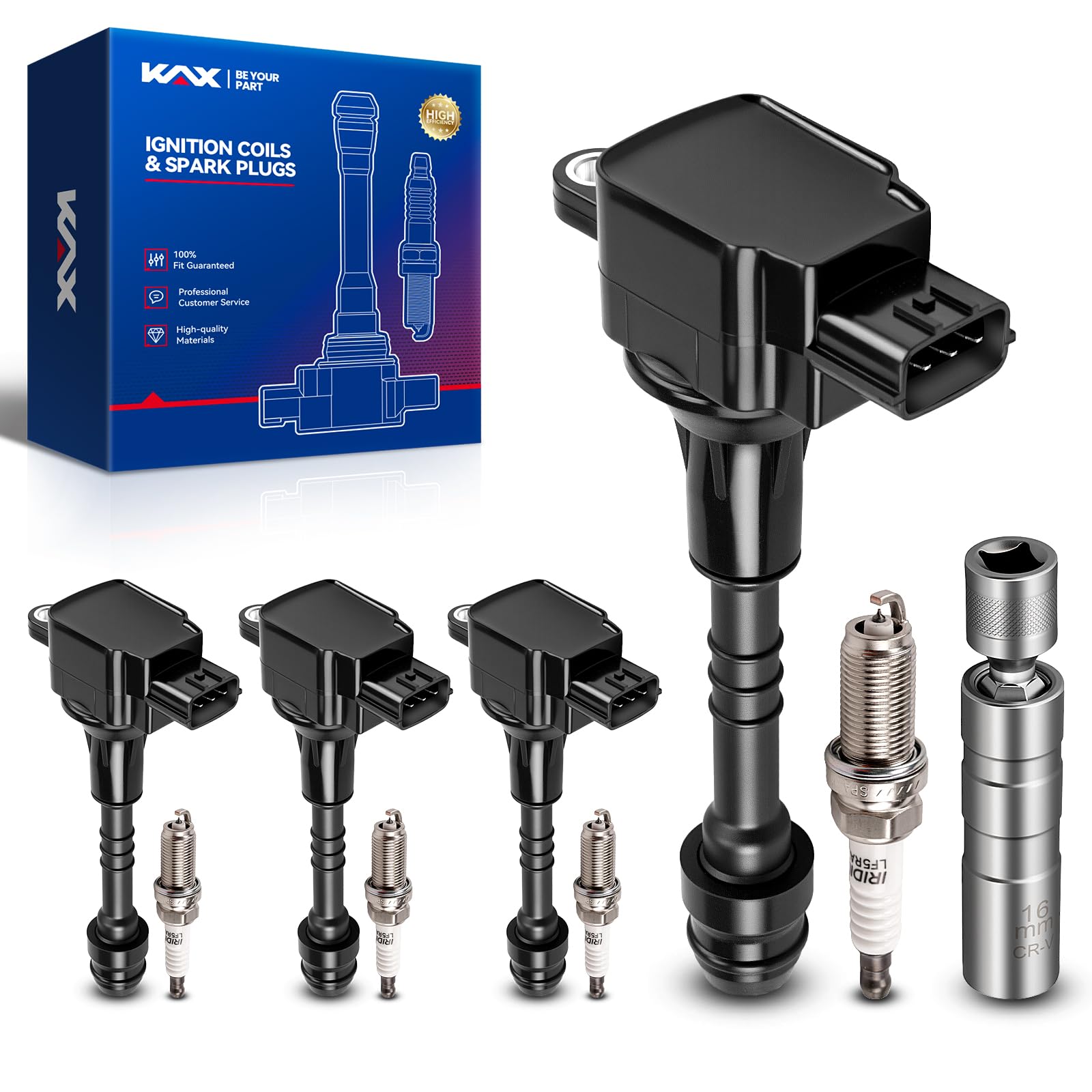 KAX 4 Ignition Coils &amp; 4 Spark Plugs Kit for L4 1.8L 02-06 Nissan Sentra