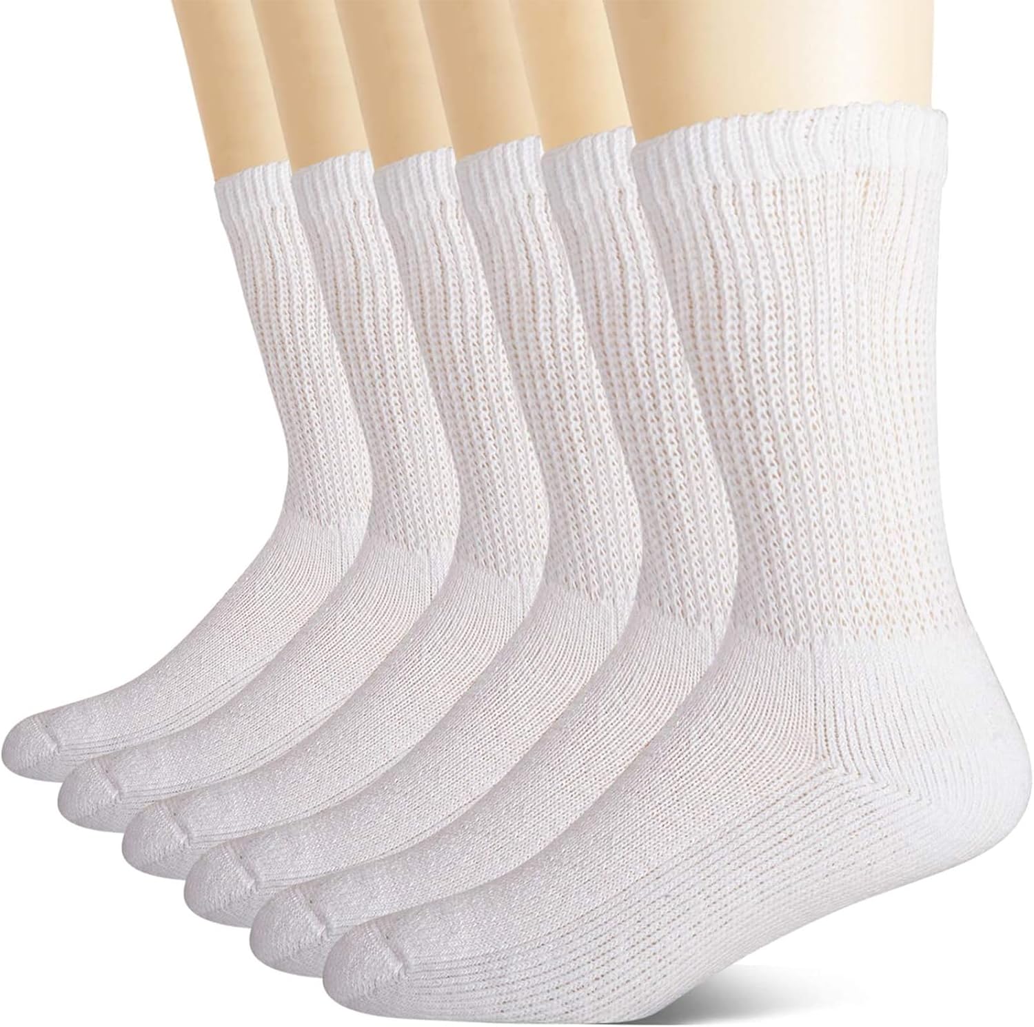 +MD Non-Binding Diabetic Socks for Men Women-6 Pairs Medical Circulatory Crew Socks with Cushion Sole White 9-11